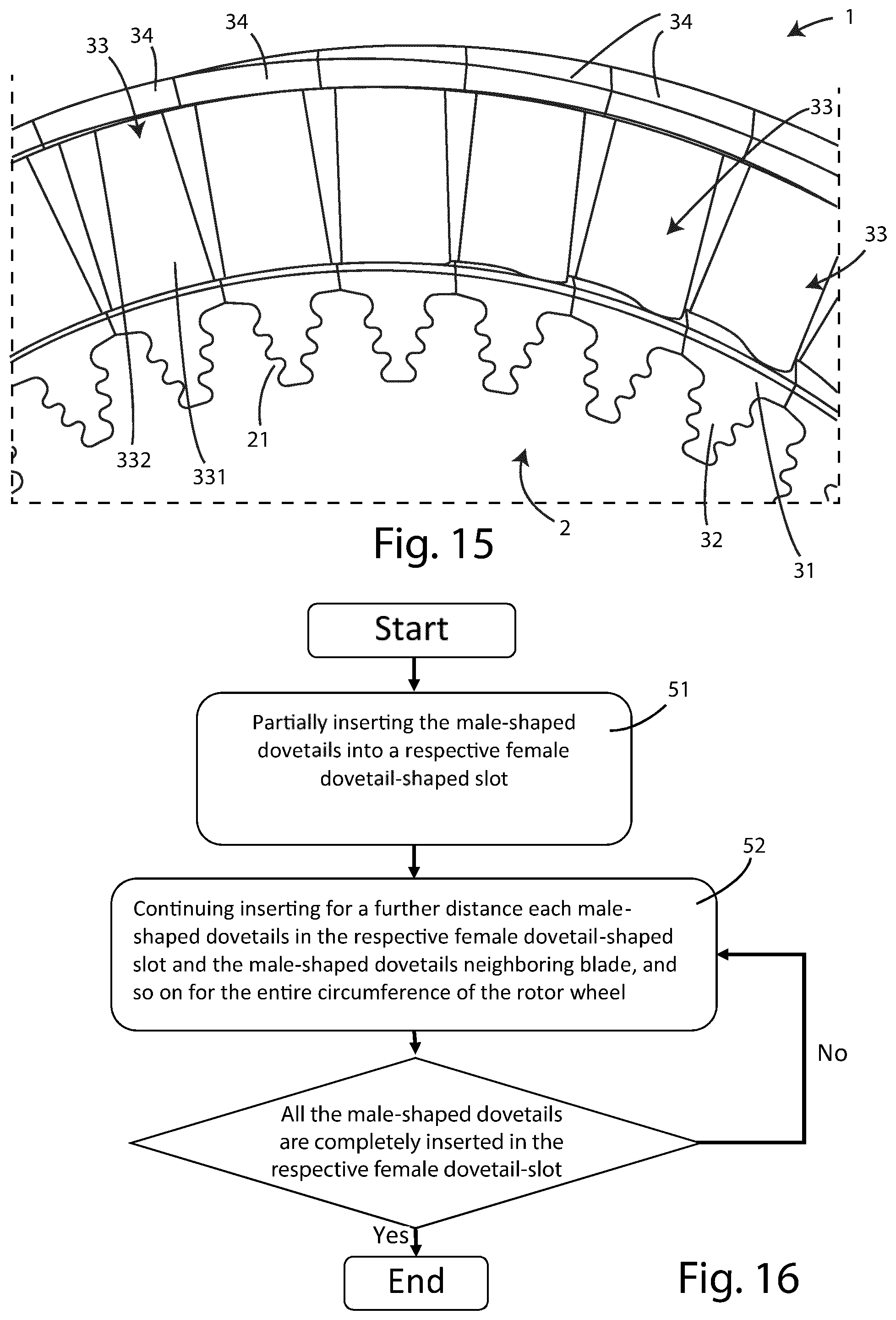 Patent US12104502 Figure 8 – Method for giving shroud interference to axial-entry blades in a rotary machine and rotary machine