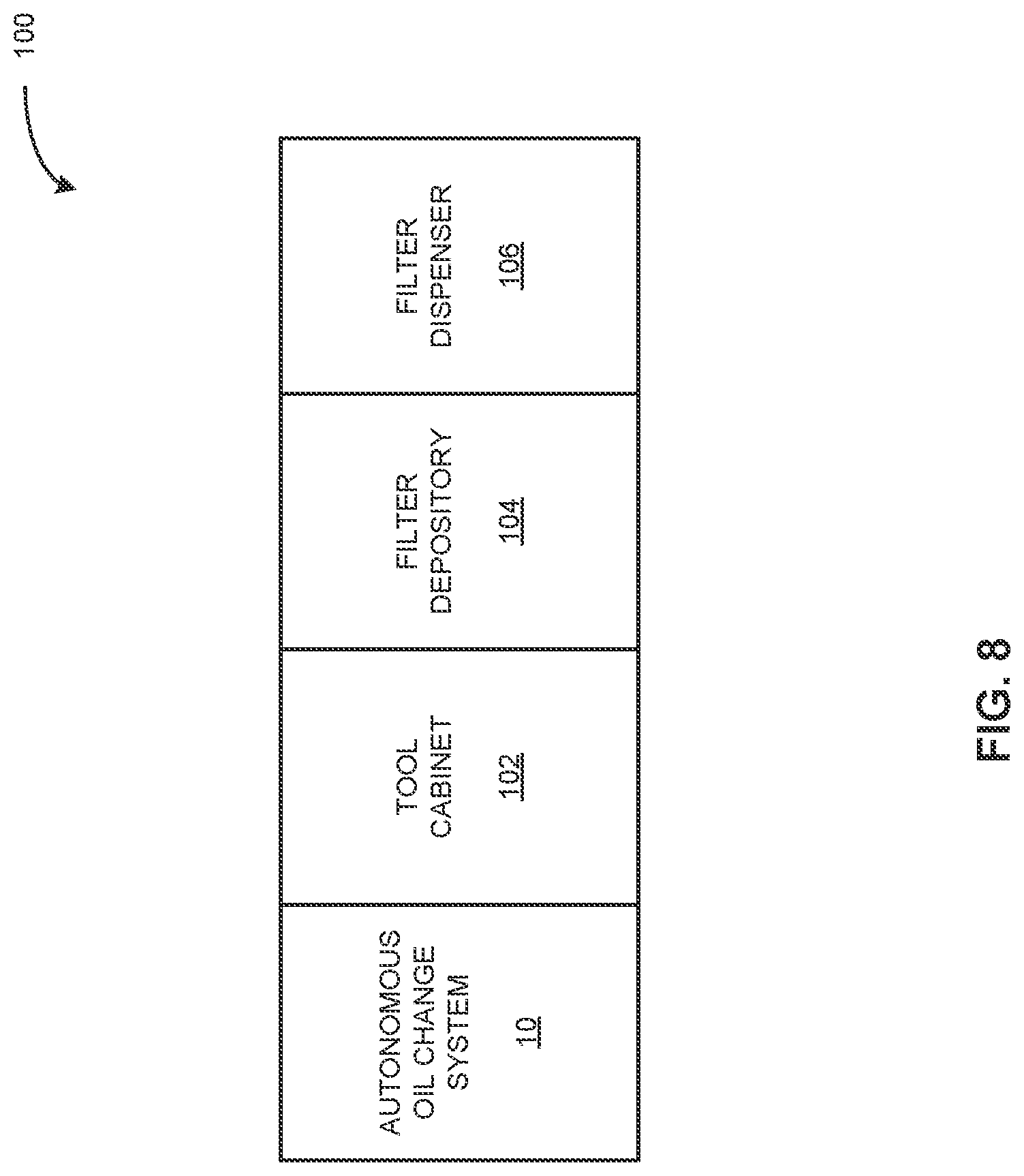 Patent US12104509 Figure 8 – Autonomous oil change system