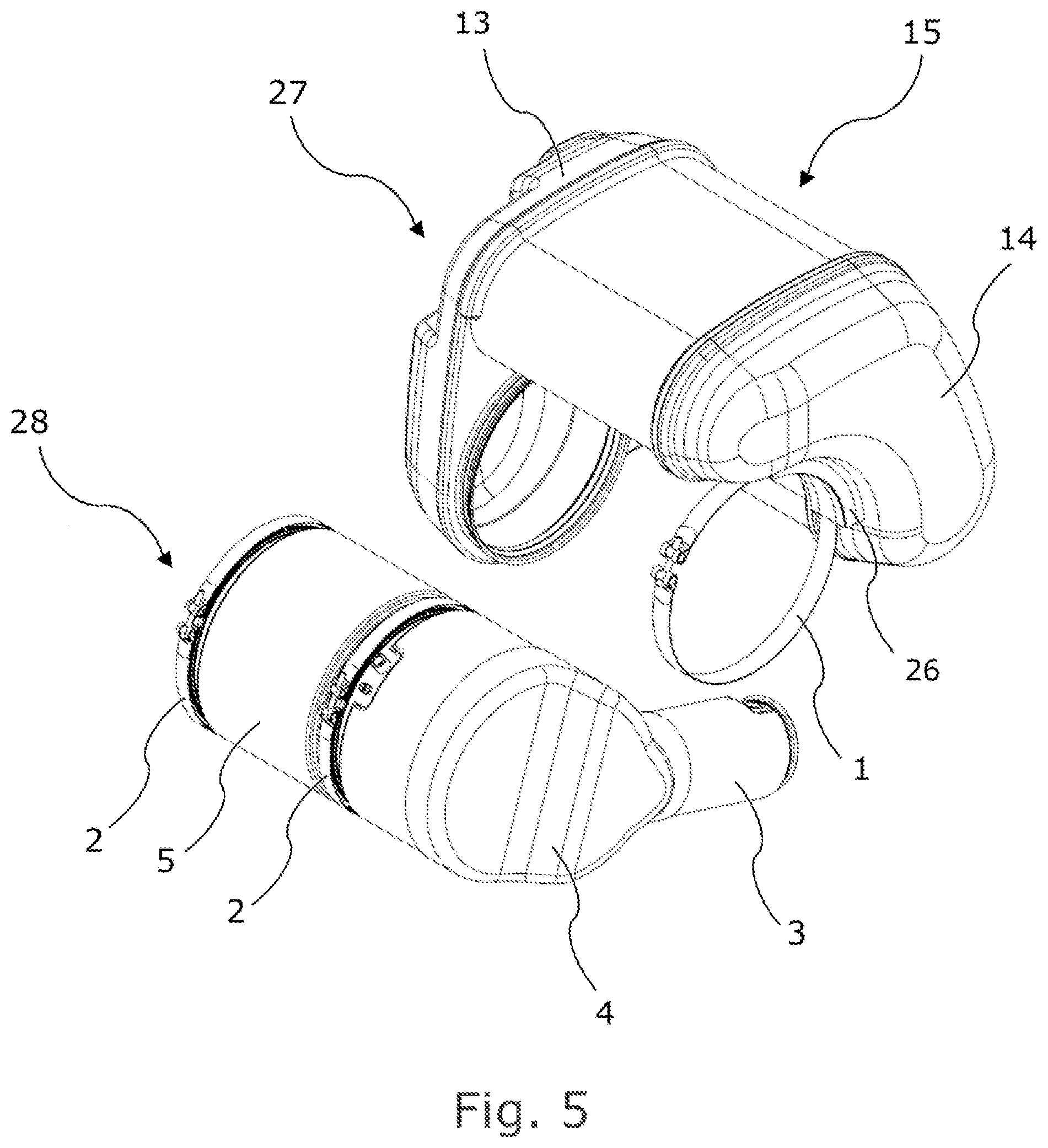 Patent US12104513 Figure 5 – Compact exhaust gas treatment system with serviceable filter