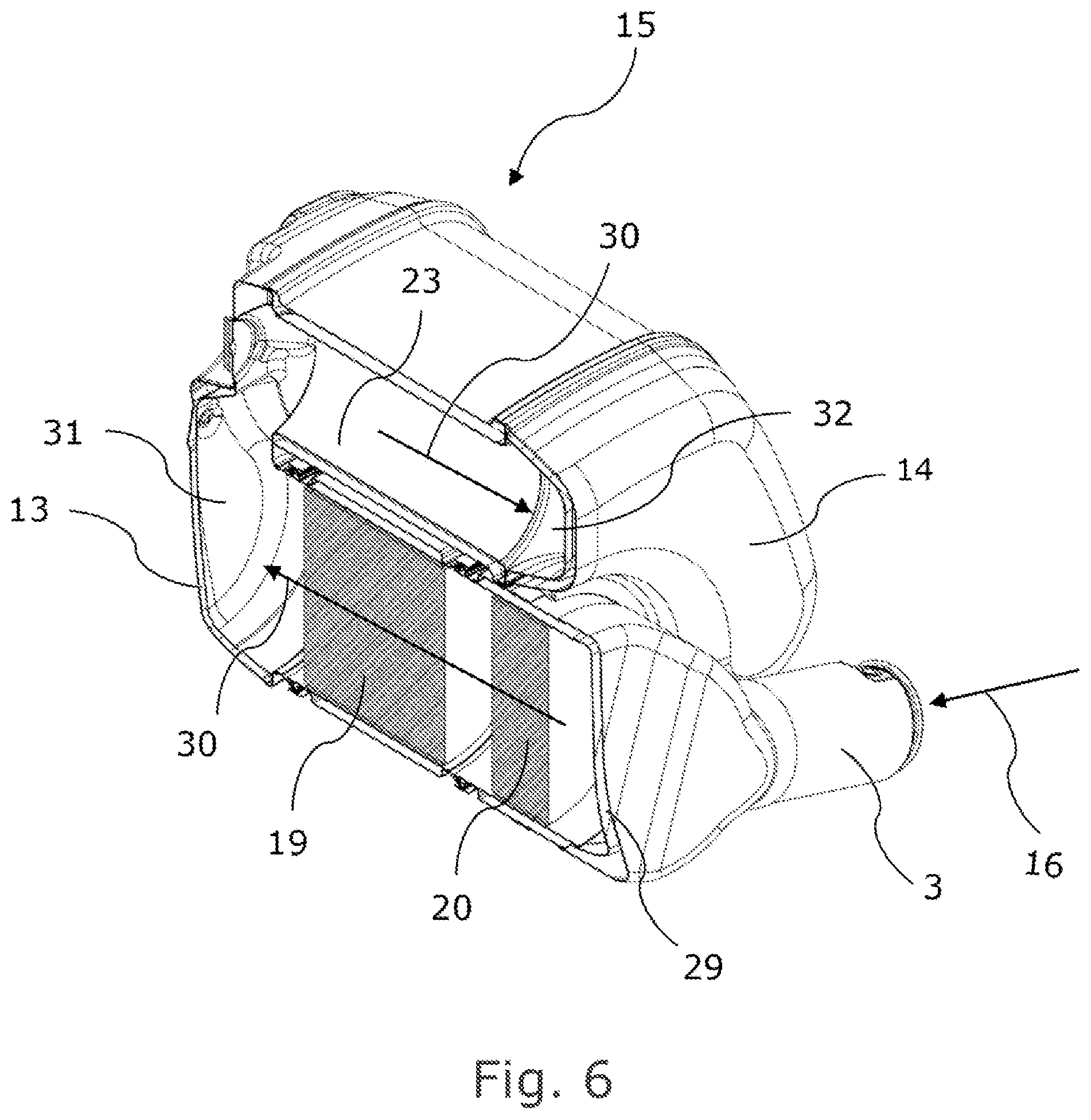 Patent US12104513 Figure 6 – Compact exhaust gas treatment system with serviceable filter