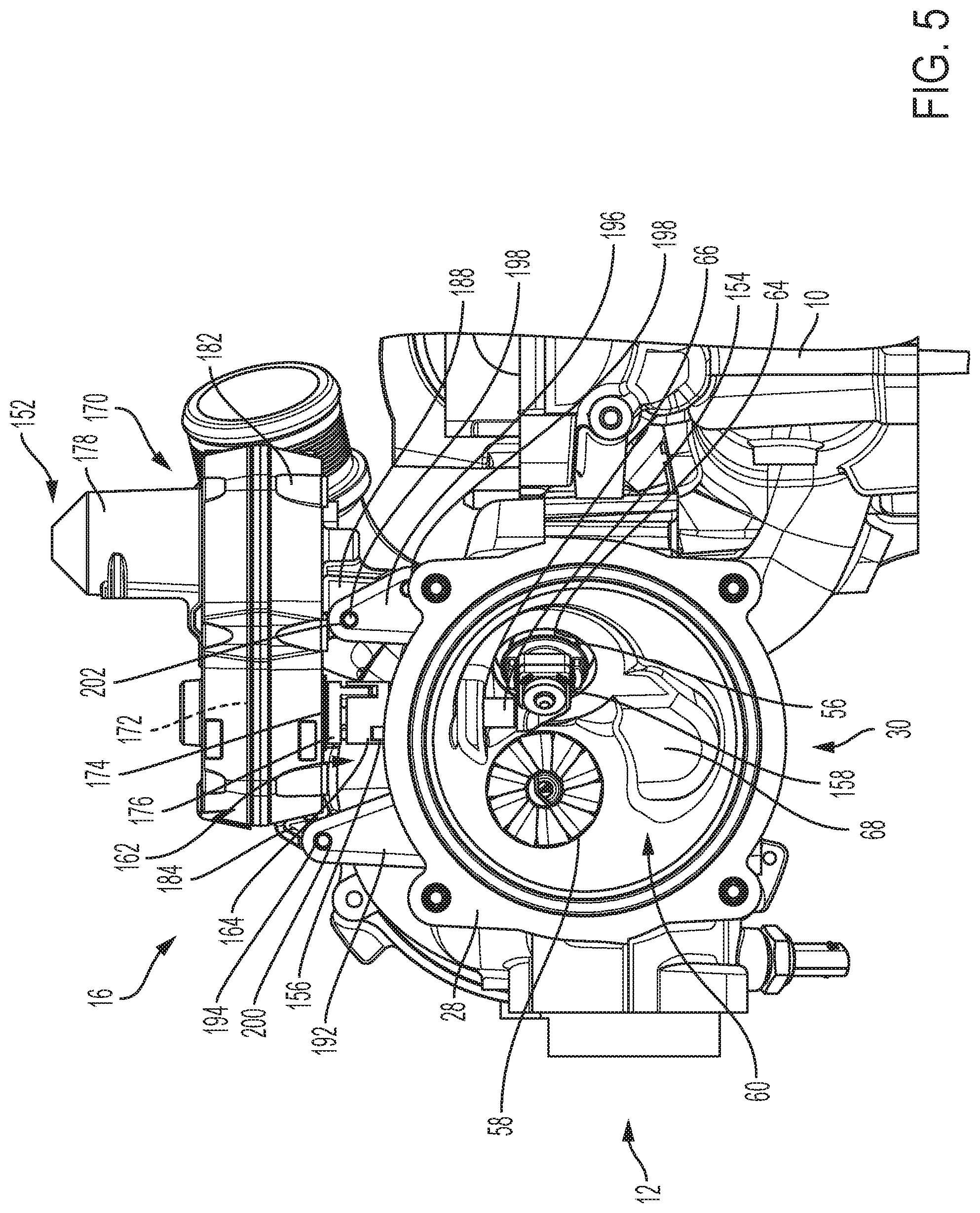 Patent US12104520 Figure 4 – Cylinder head with integrated turbocharger