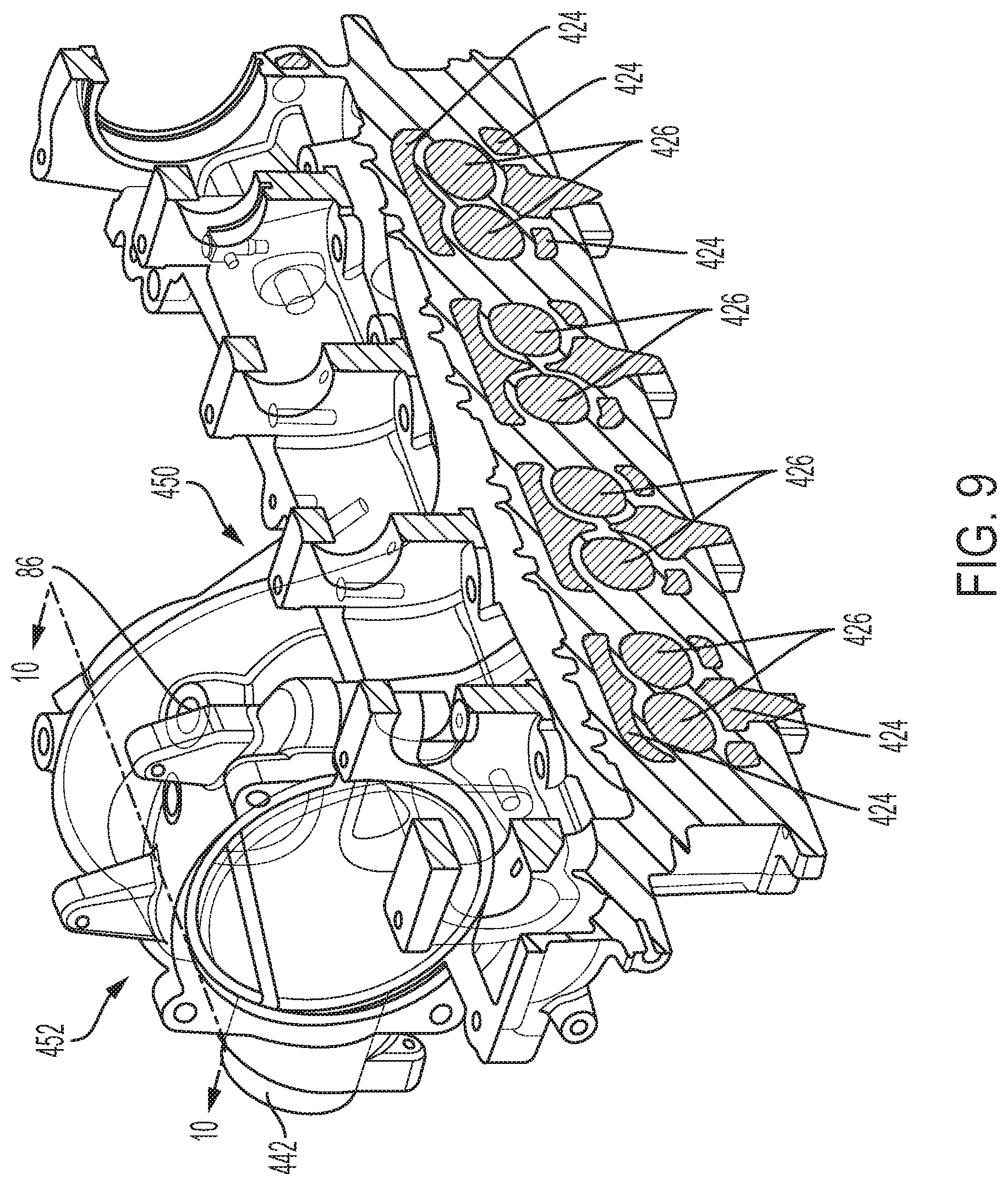 Patent US12104520 Figure 8 – Cylinder head with integrated turbocharger