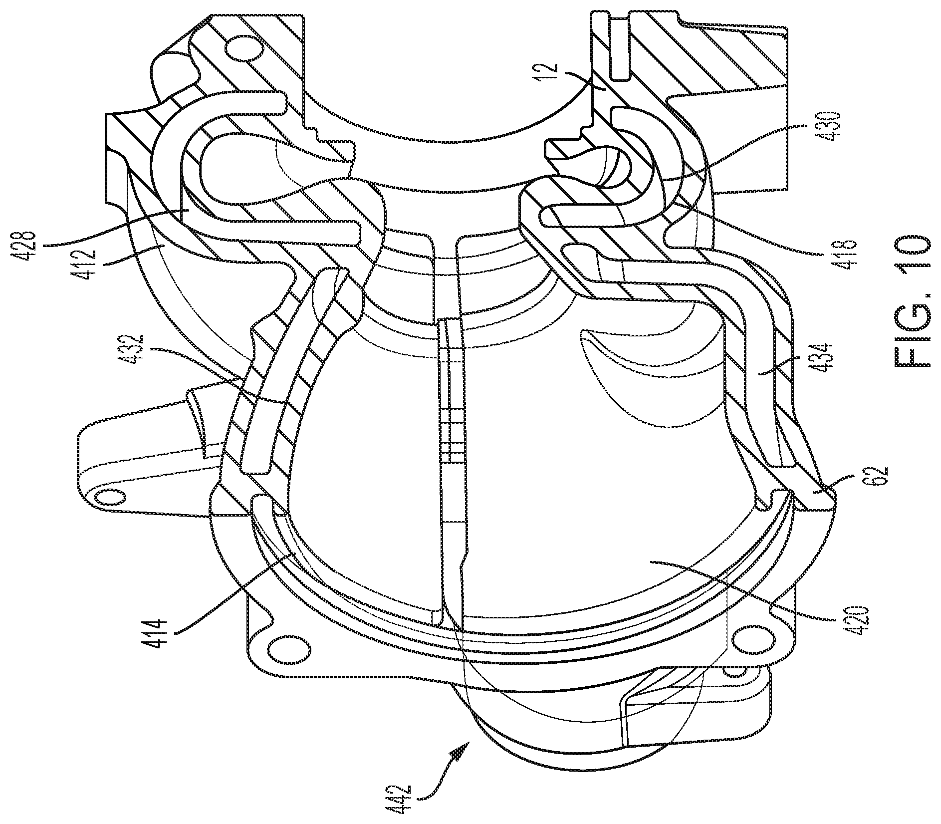 Patent US12104520 Figure 9 – Cylinder head with integrated turbocharger