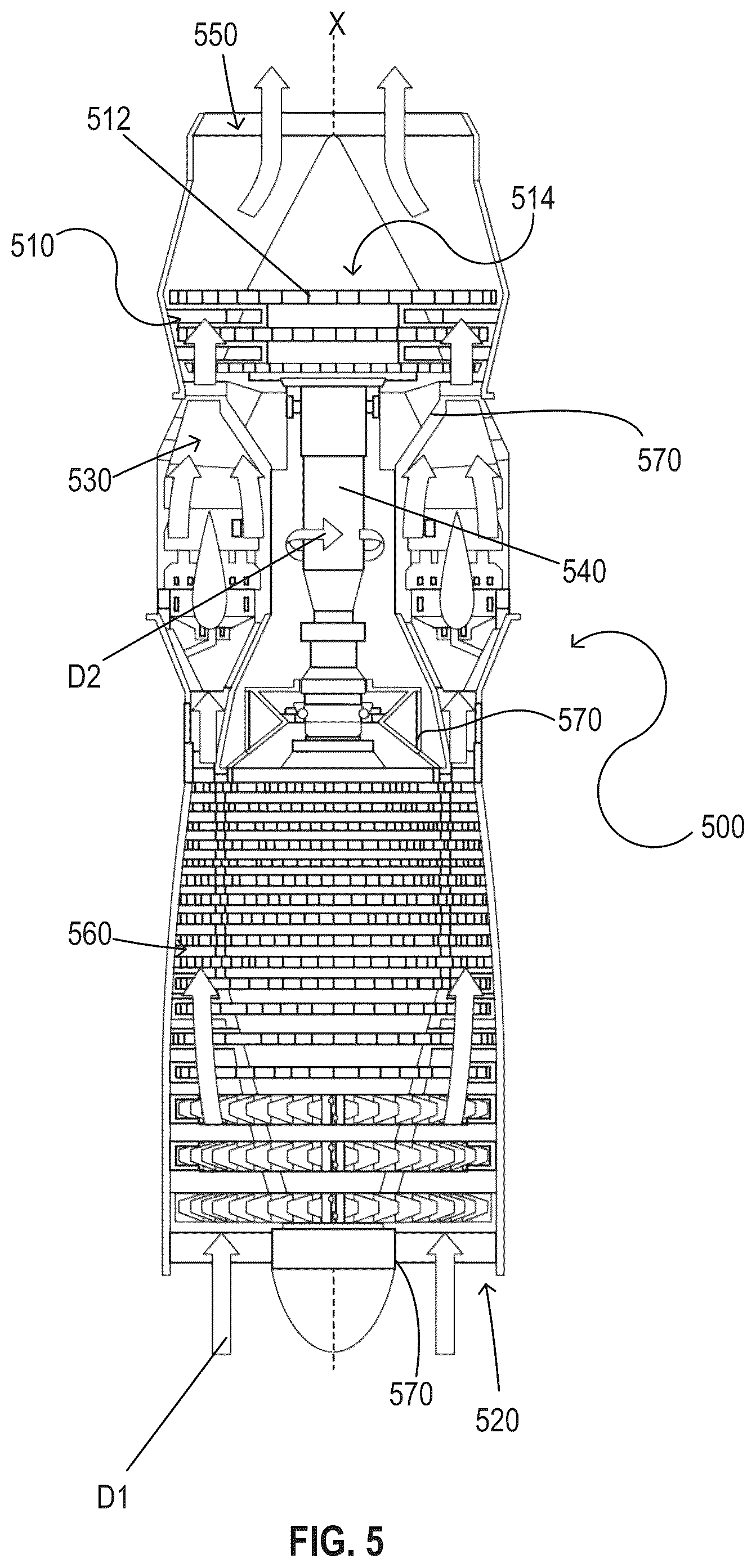 Patent US12104528 Figure 5 – Forced air supply system for engine cavity under negative-G force