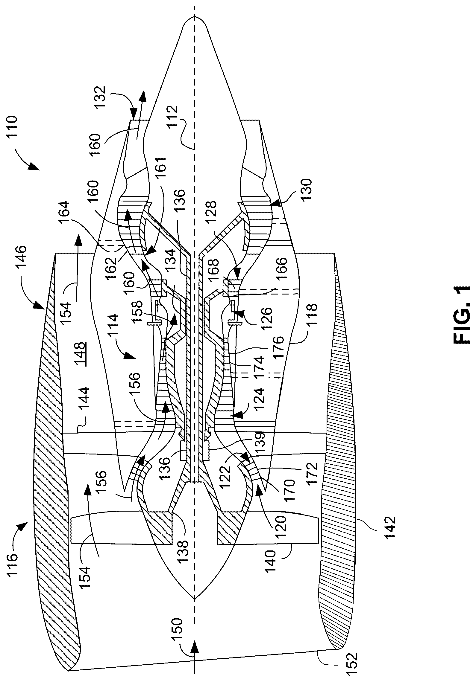Patent US12104533 Figure 1 – Methods and apparatus for gas turbine frame flow path hardware cooling