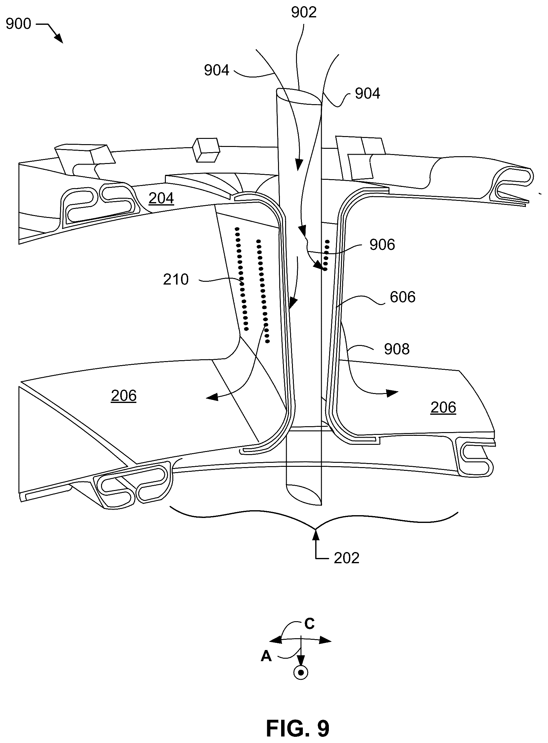 Patent US12104533 Figure 7 – Methods and apparatus for gas turbine frame flow path hardware cooling