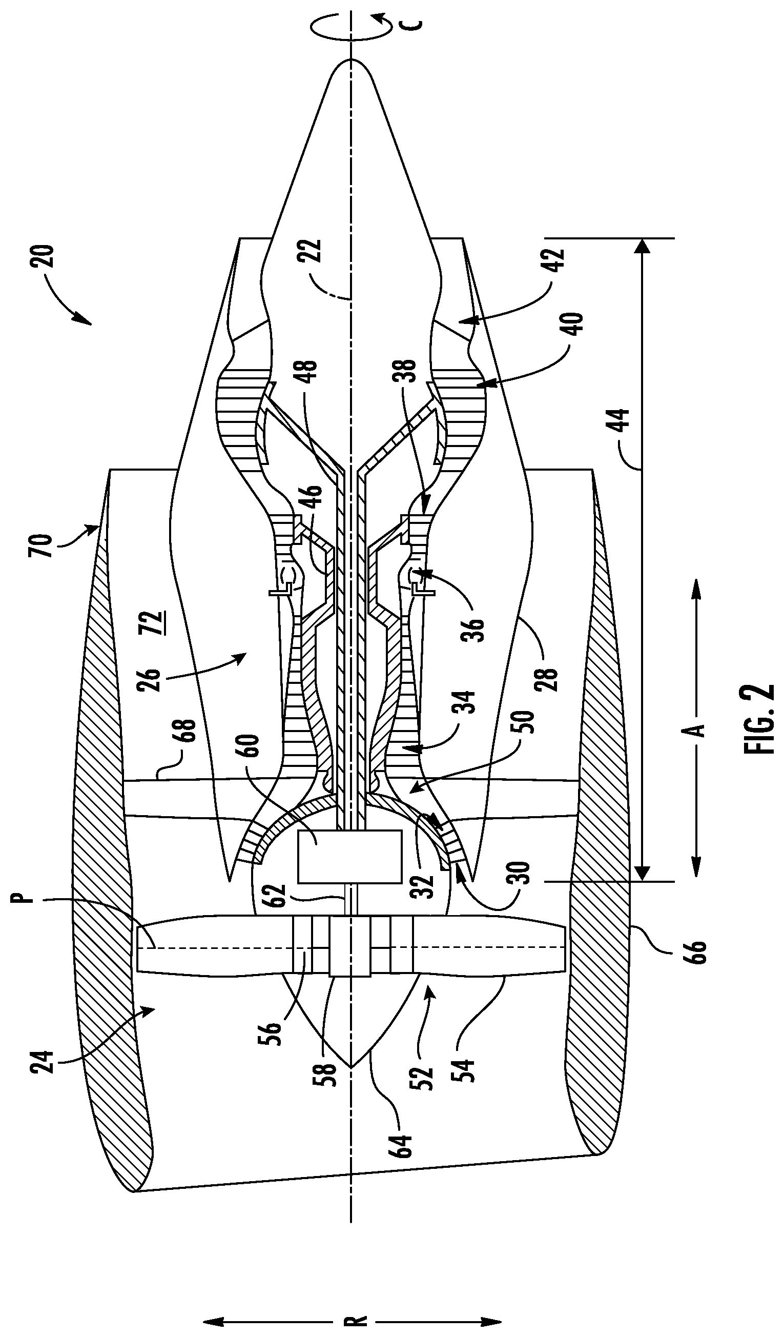 Patent US12104539 Figure 2 – Gas turbine engine