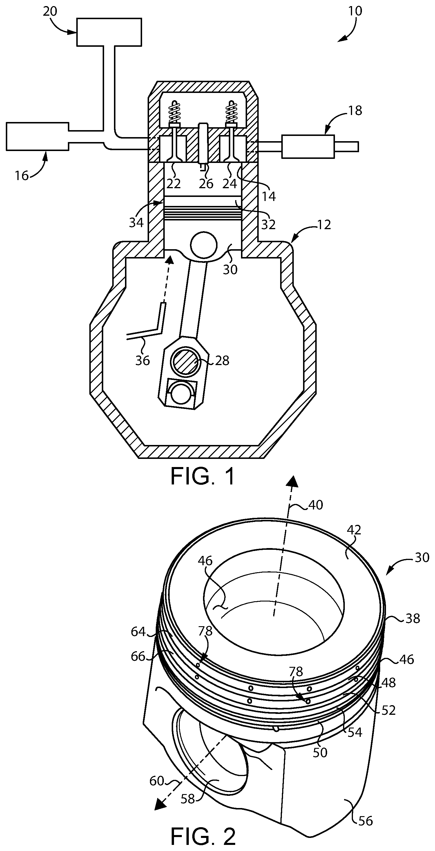 Patent US12104551 Figure 1 – Piston having baffle ring for limiting abnormal combustion and piston and cylinder liner assembly