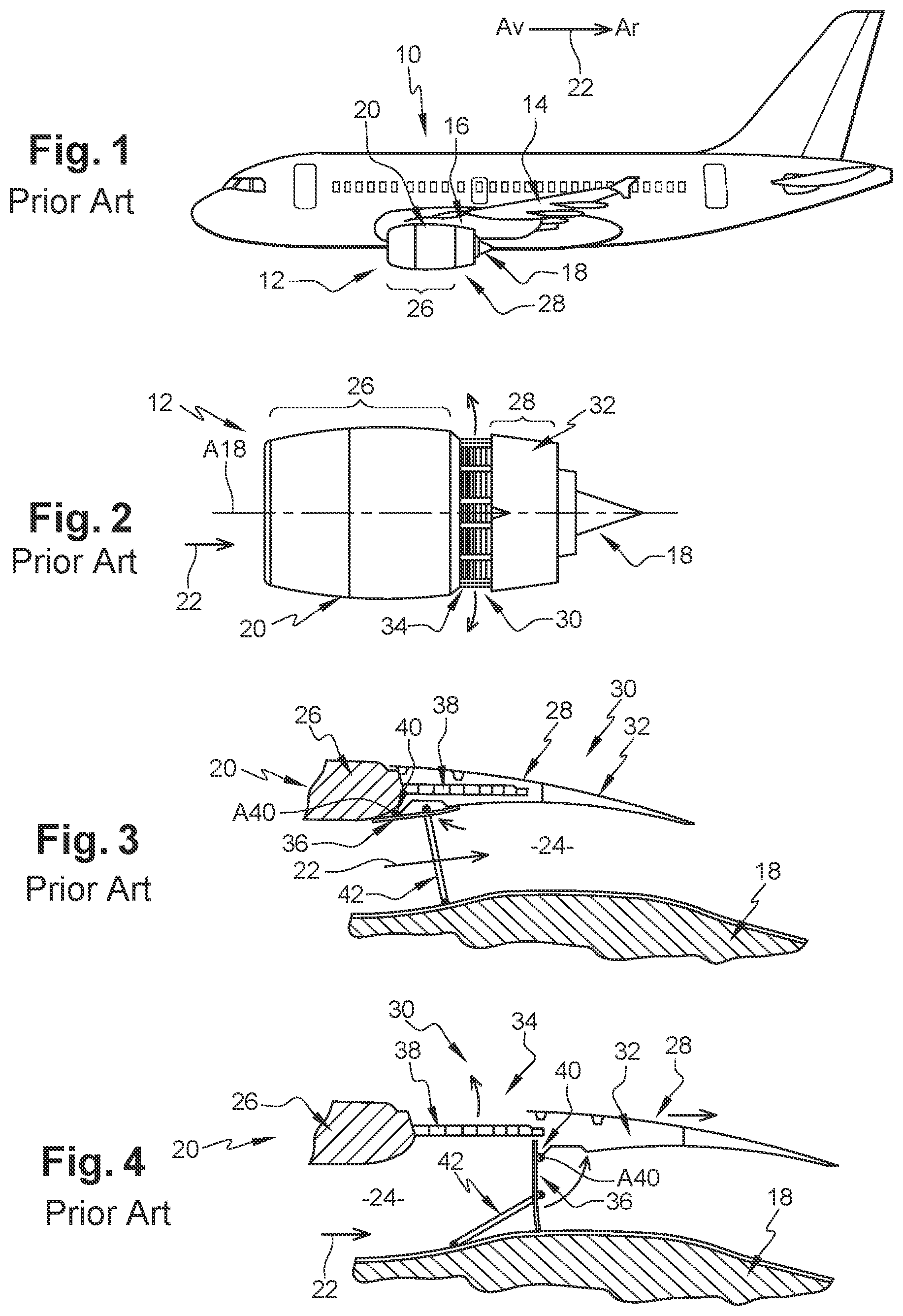 Patent US12104554 Figure 1 – Aircraft propulsion assembly equipped with a thrust-reversing device comprising at least one inflatable barrier, and aircraft comprising at least one such propulsion assembly