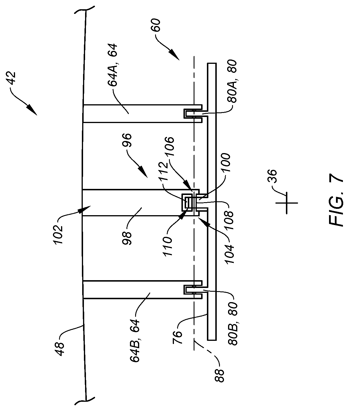 Patent US12104556 Figure 7 – Blocker door retention assembly for an aircraft propulsion system thrust reverser