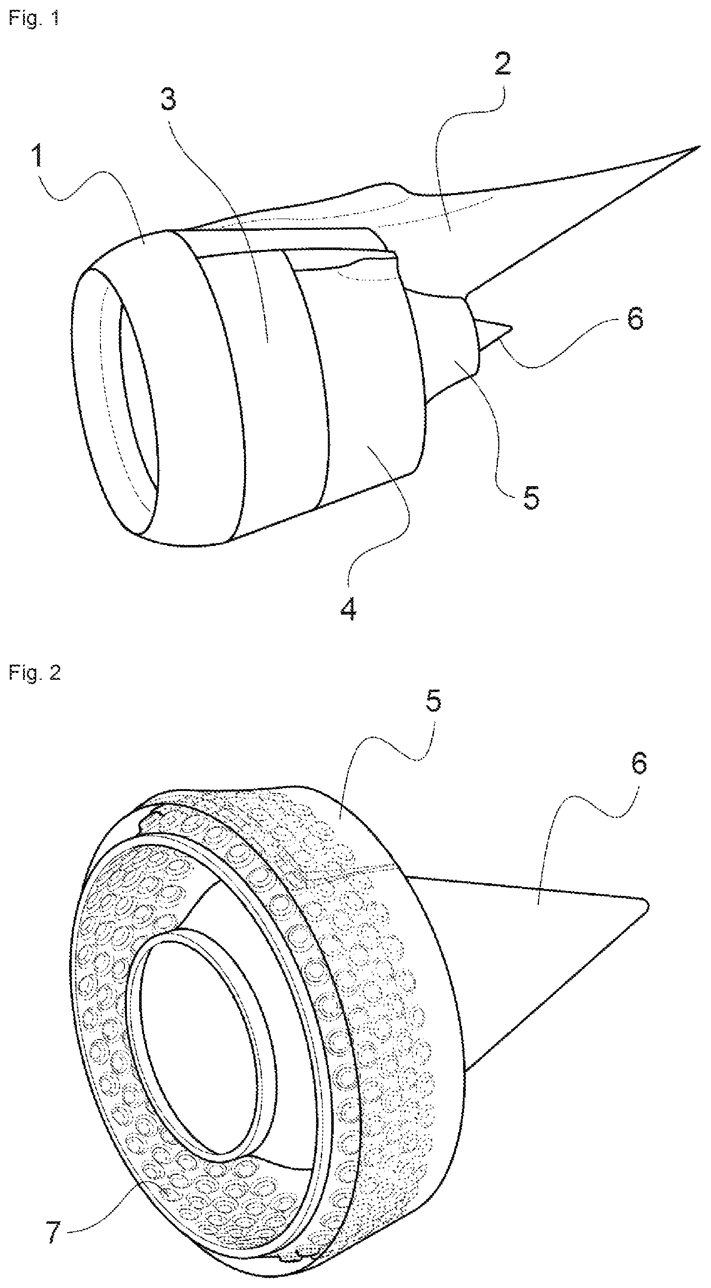 Patent US12104557 Figure 1 – Output cone of an aircraft propulsive assembly forming an acoustic treatment system with at least two degrees of freedom
