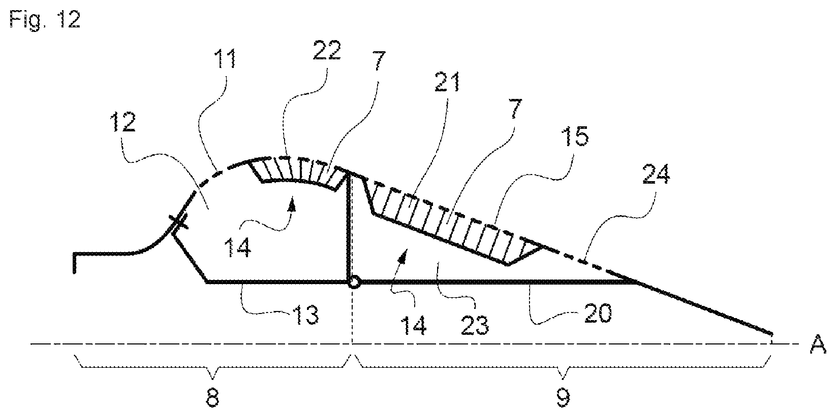 Patent US12104557 Figure 5 – Output cone of an aircraft propulsive assembly forming an acoustic treatment system with at least two degrees of freedom