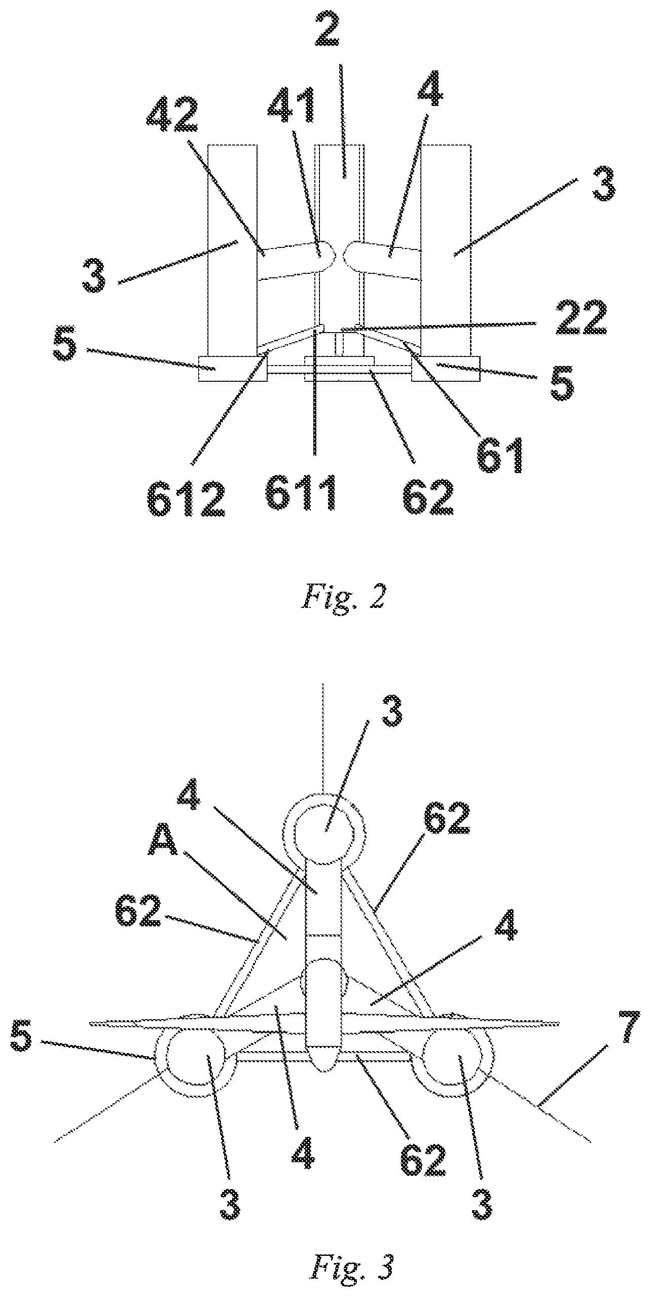 Patent US12104572 Figure 2 – Semi-submersible floating wind power generator