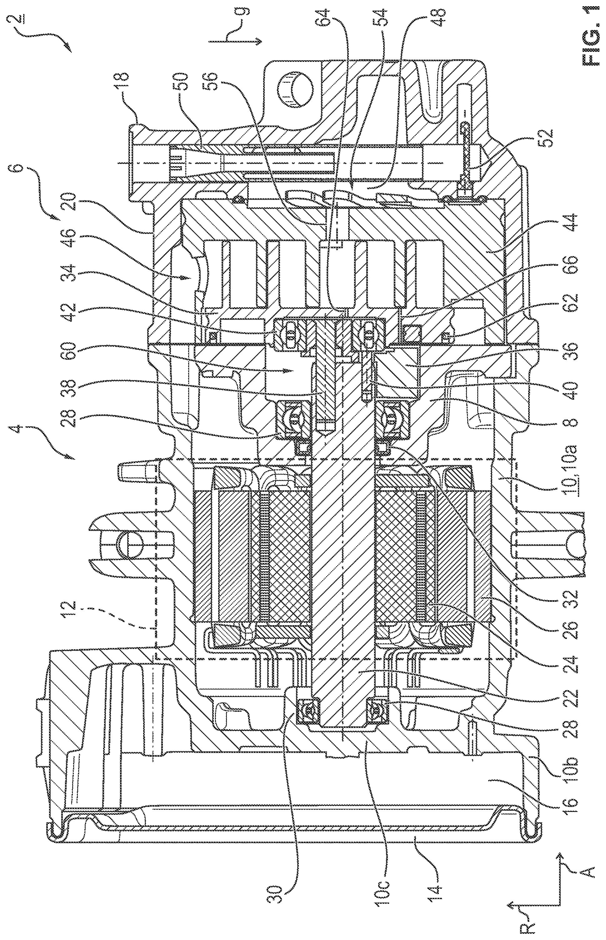 Patent US12104593 Figure 1 – Scroll compressor of an electrical refrigerant drive and electrical refrigerant drive