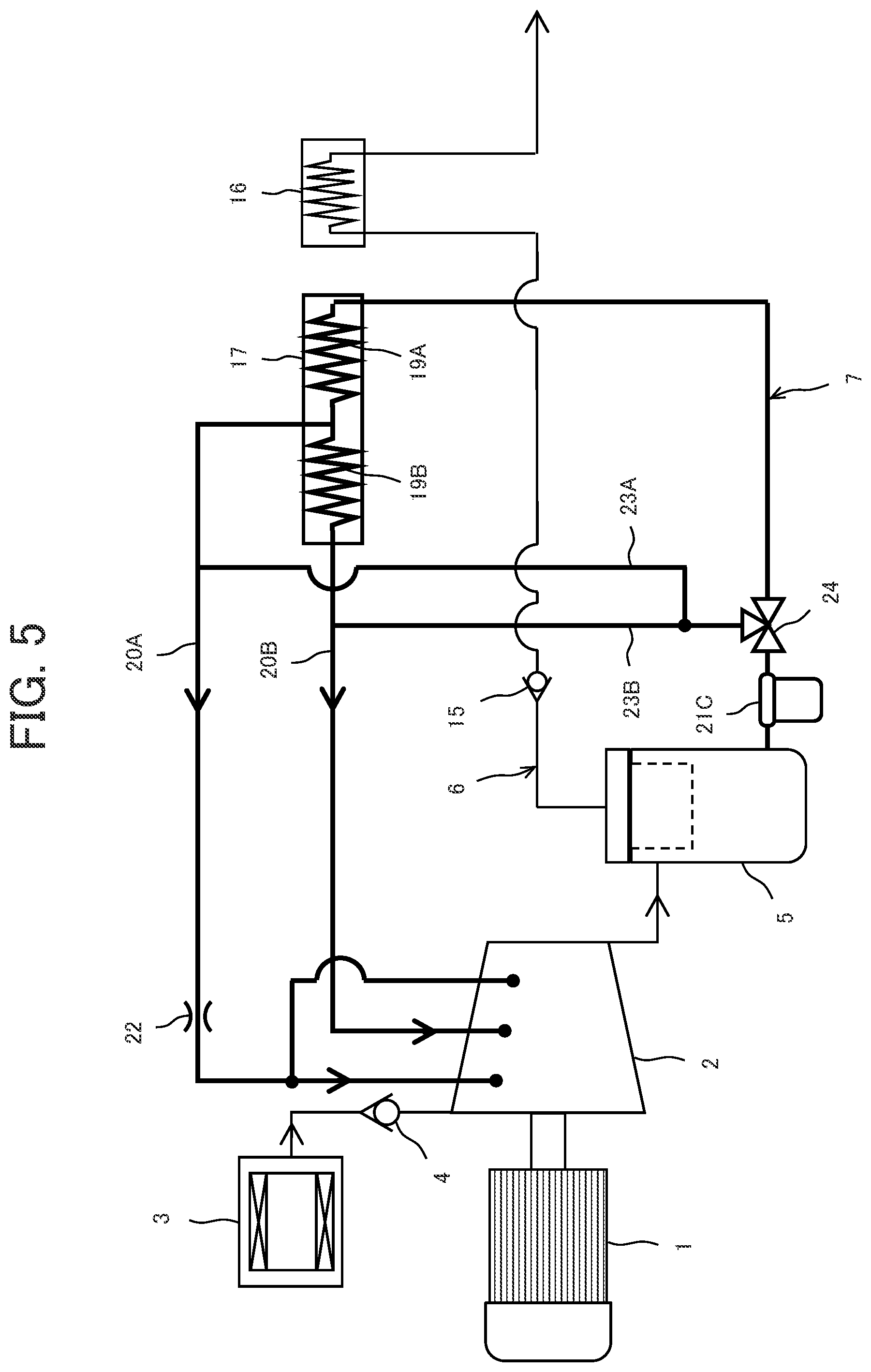 Patent US12104599 Figure 4 – Liquid feed type gas compressor having a liquid supply system with first and second cooling units