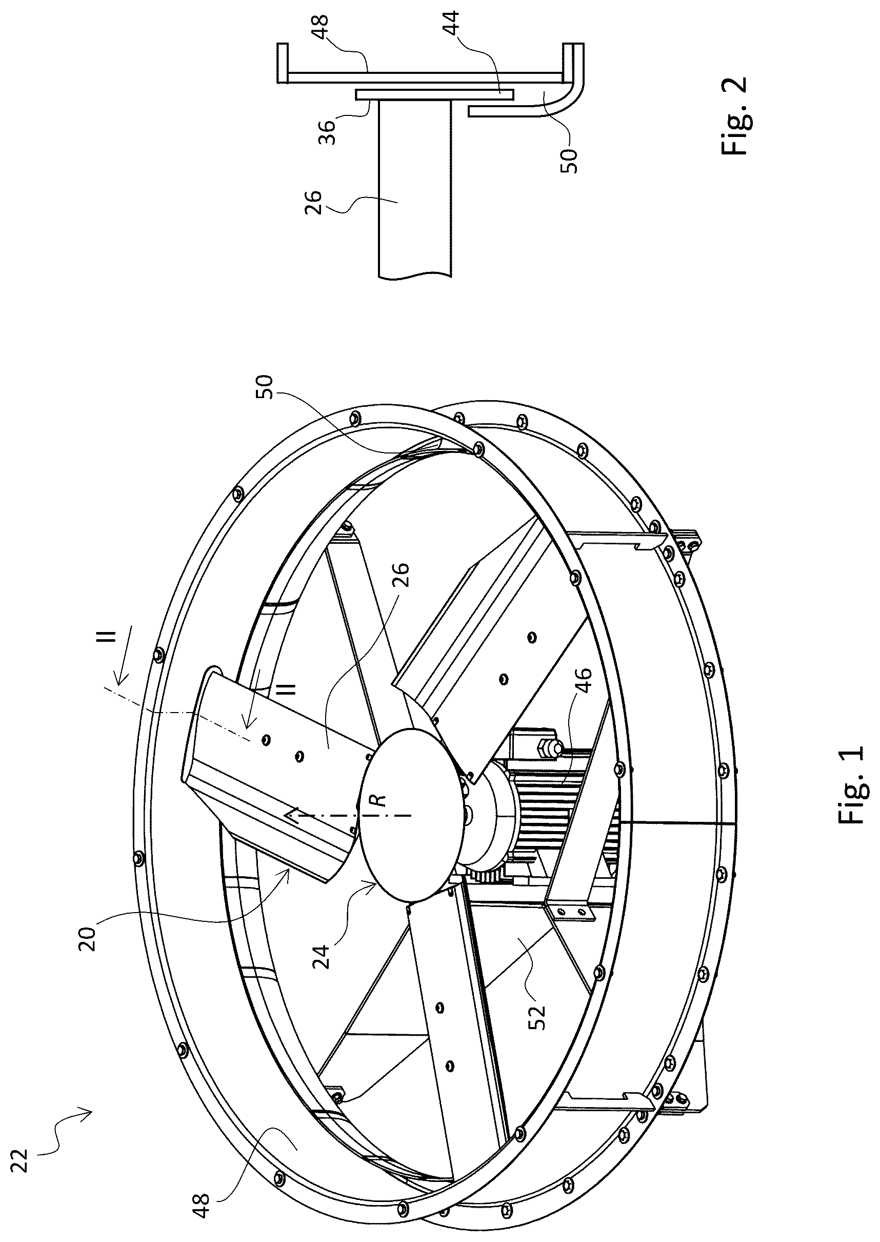 Patent US12104605 Figure 1 – Rotor and axial ventilator comprising an accessory axial fan