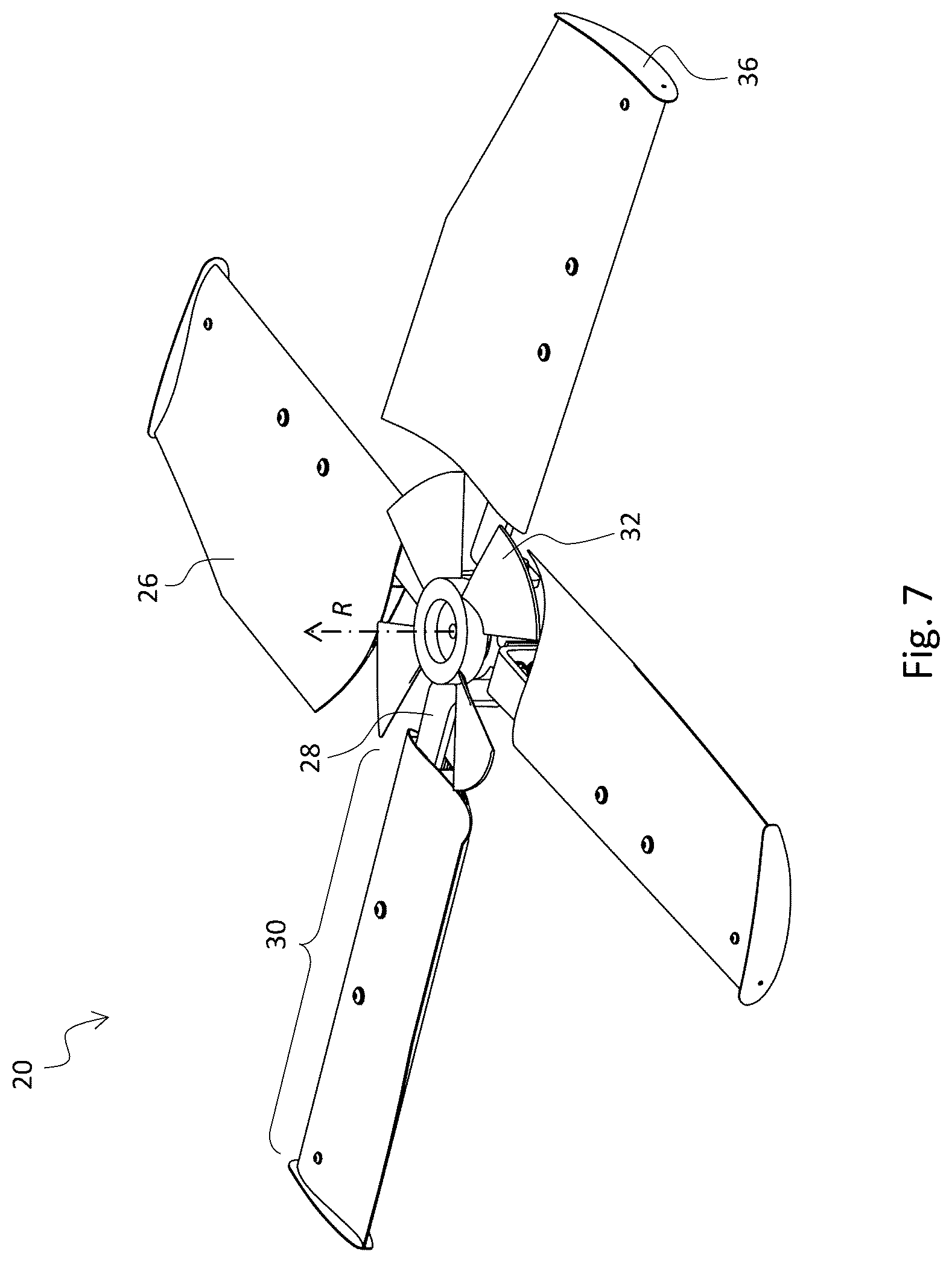 Patent US12104605 Figure 4 – Rotor and axial ventilator comprising an accessory axial fan