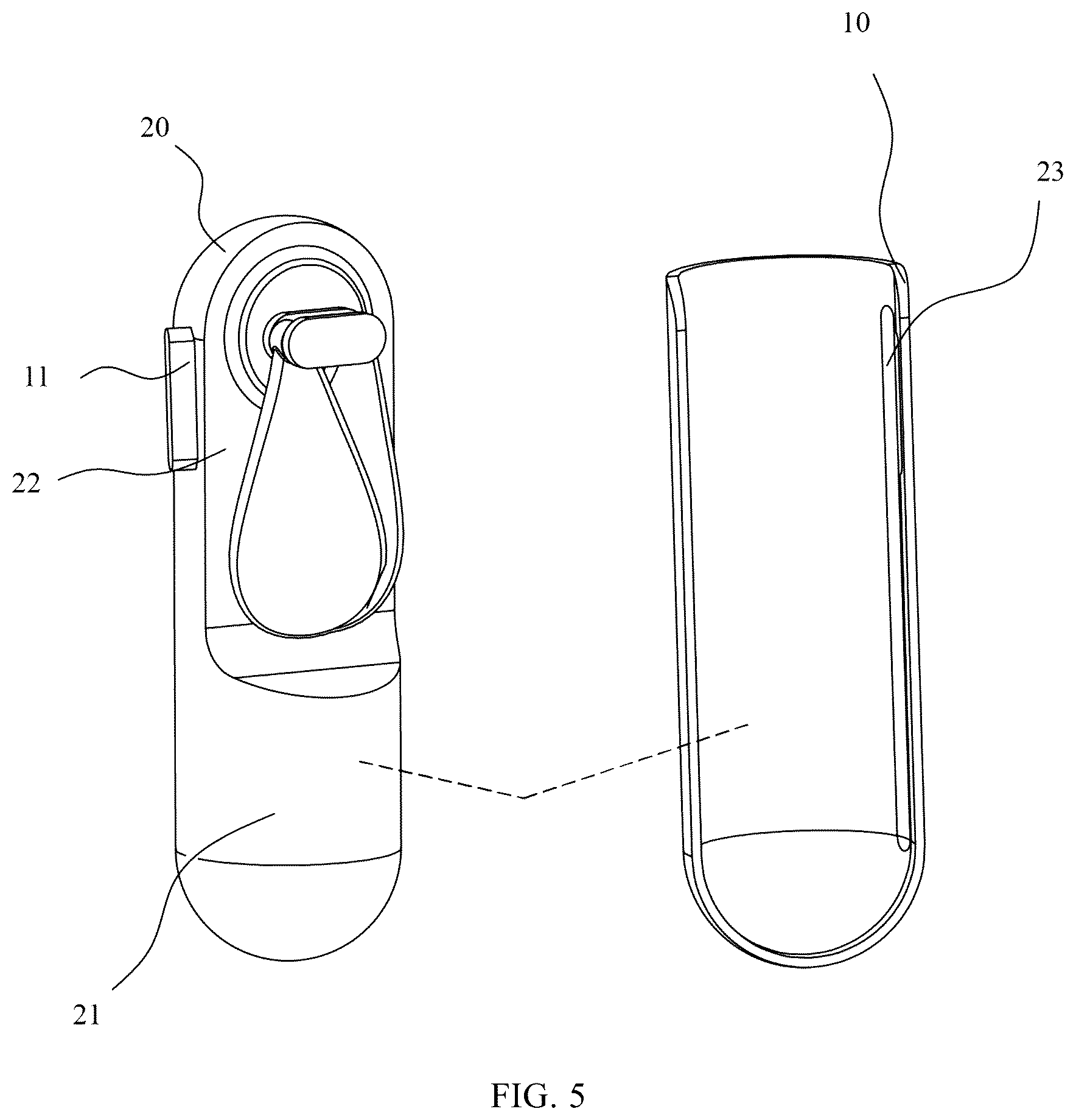 Patent US12104616 Figure 5 – Handheld fan