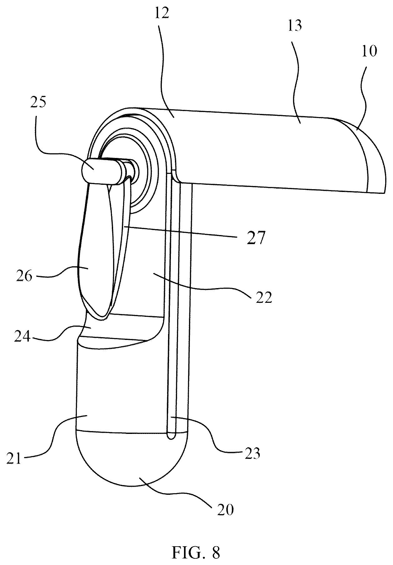 Patent US12104616 Figure 8 – Handheld fan