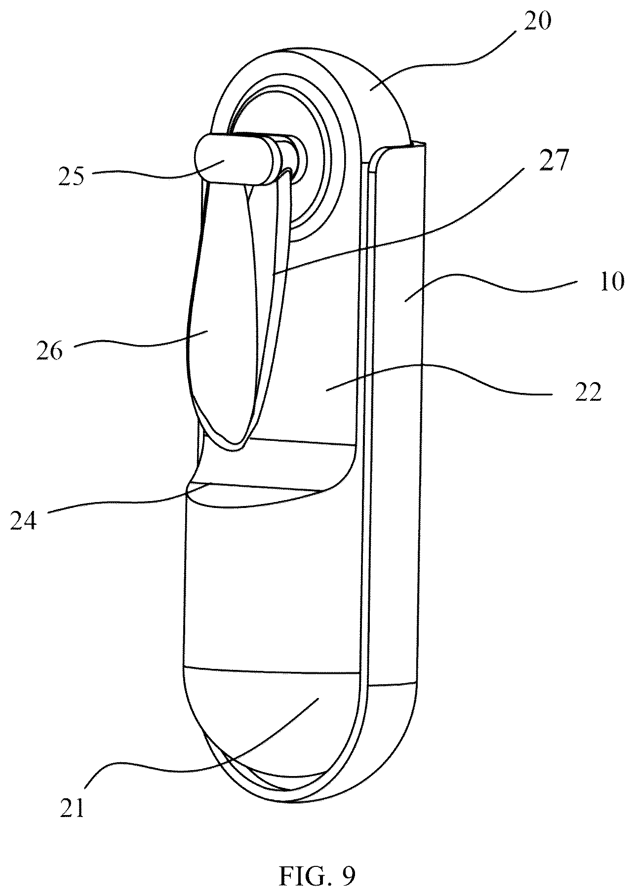 Patent US12104616 Figure 9 – Handheld fan