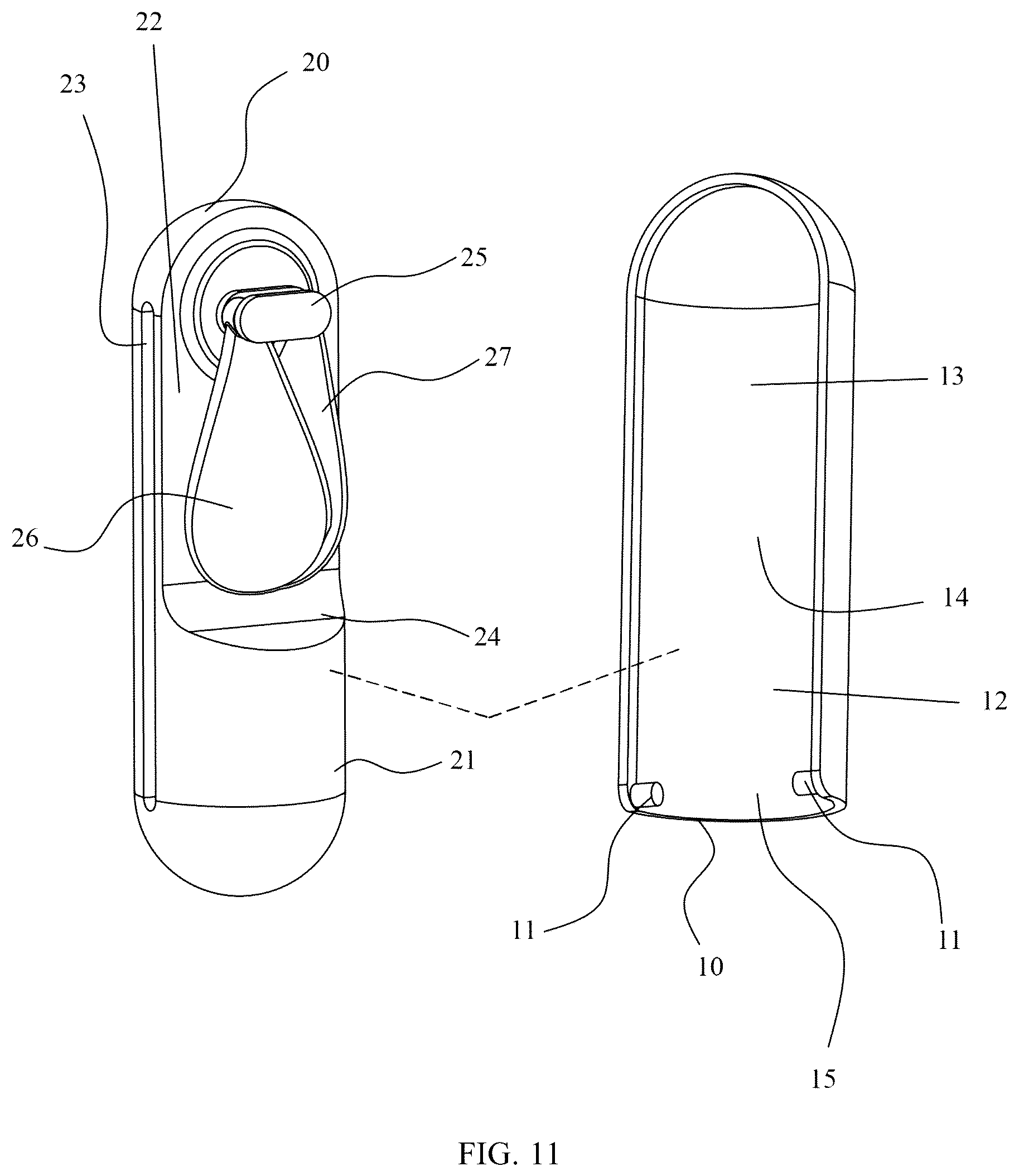 Patent US12104616 Figure 11 – Handheld fan