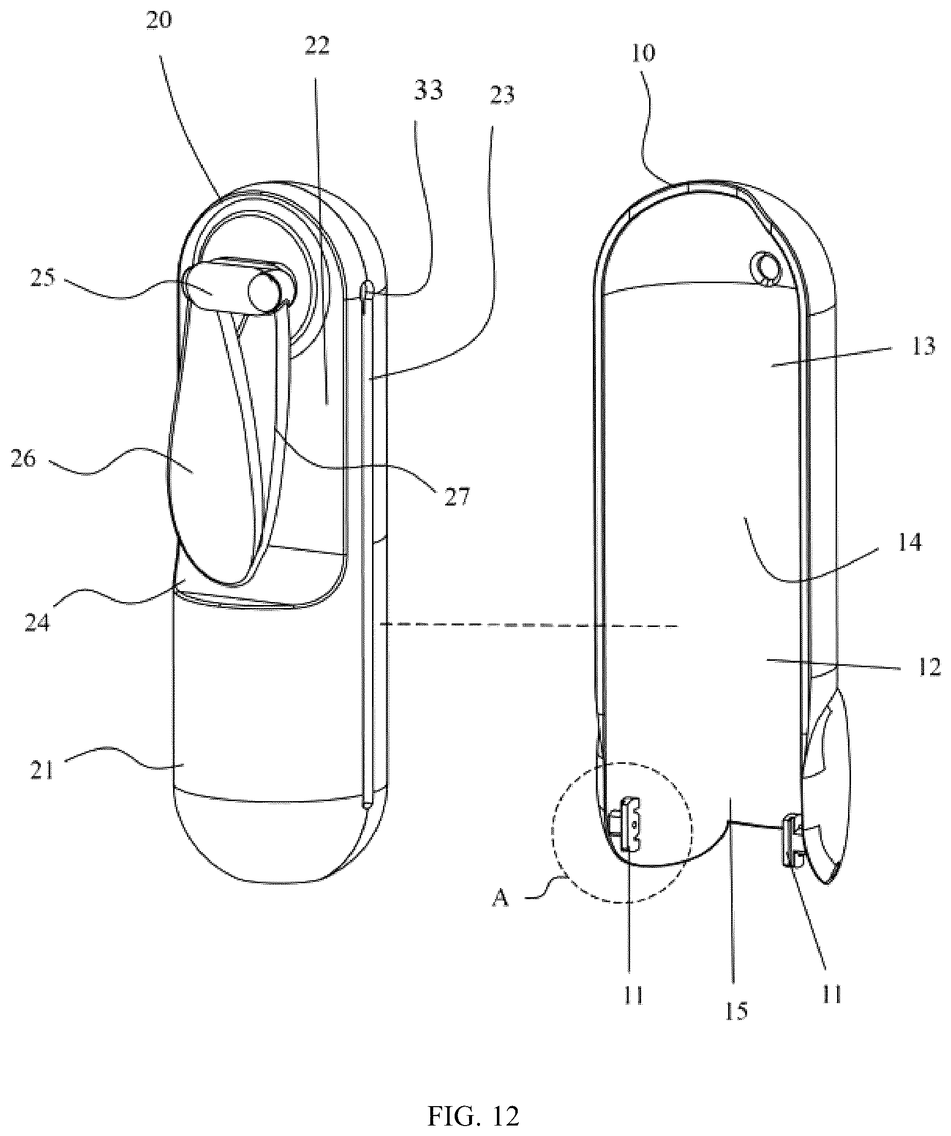 Patent US12104616 Figure 12 – Handheld fan