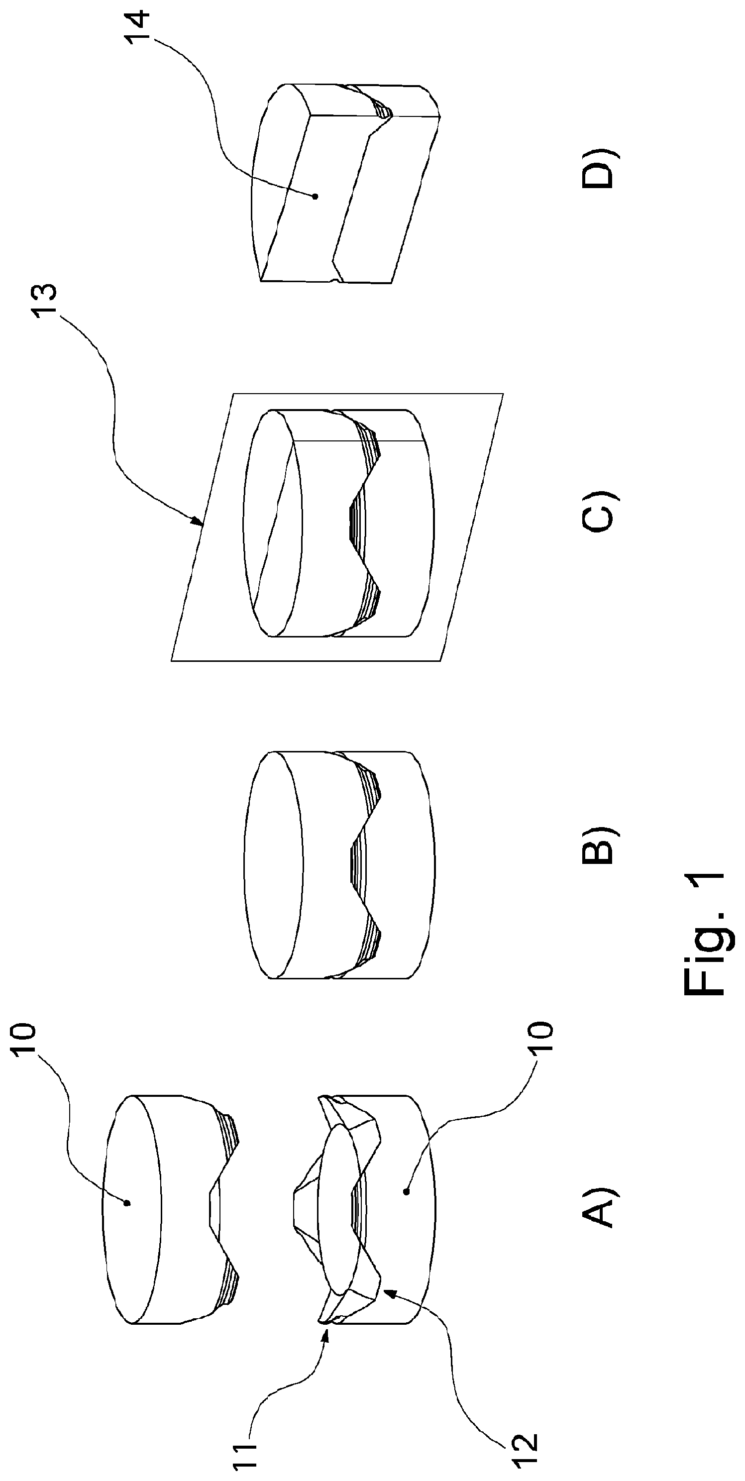 Patent US12104633 Figure 1 – Device and method for androgynous coupling as well as use