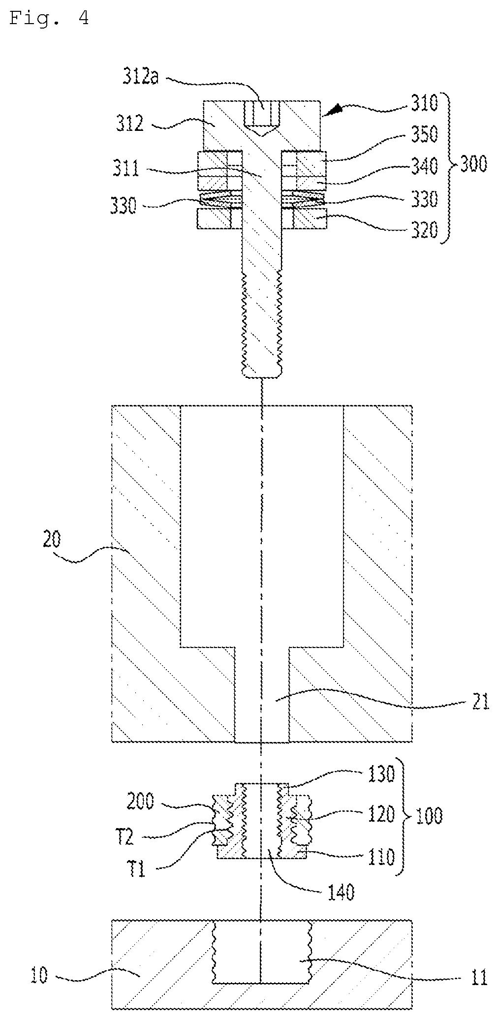 Patent US12104638 Figure 3 – Interlocking fastening upper electrode assembly having improved fastening force, and plasma device including same