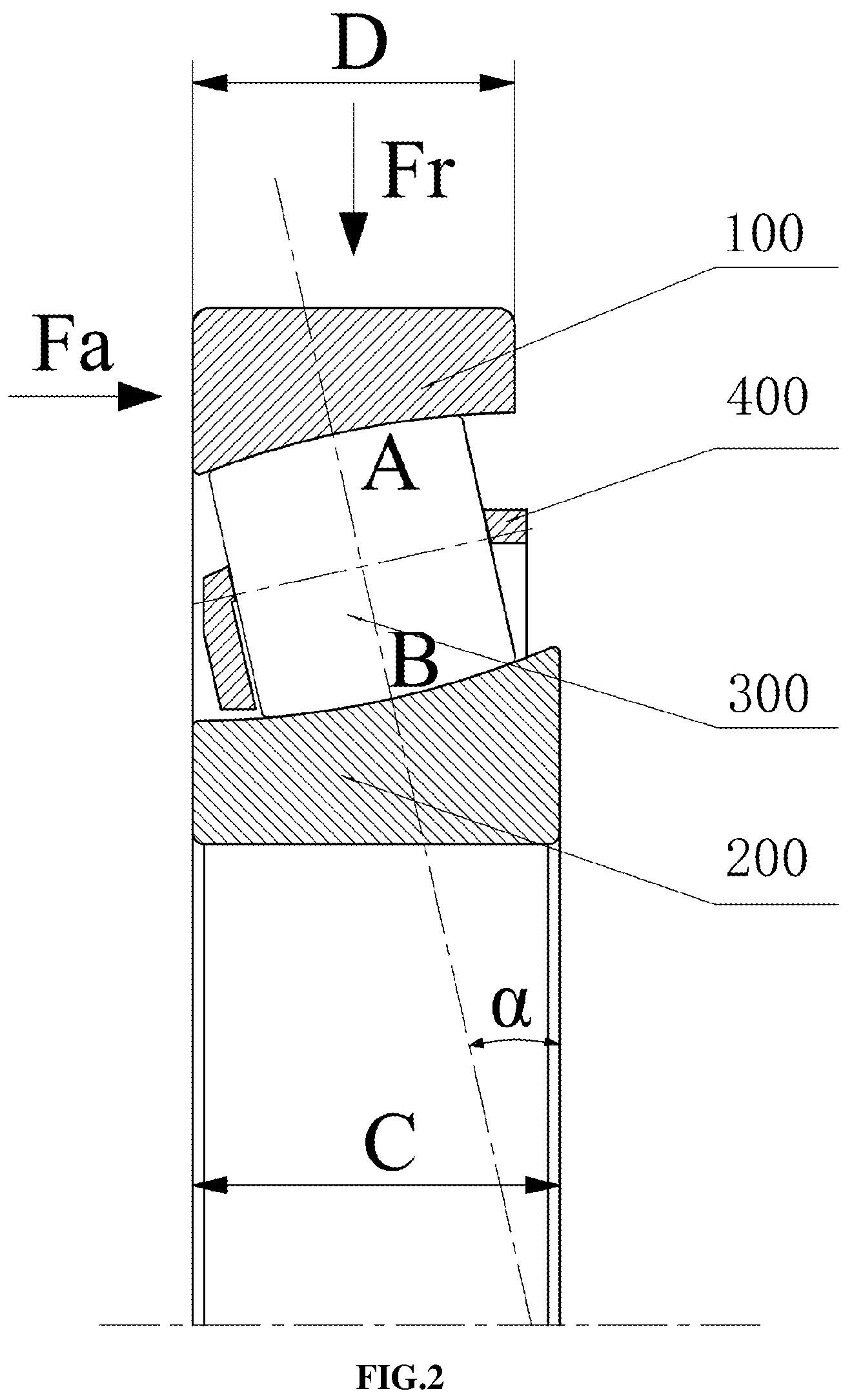 Patent US12104647 Figure 2 – Angular contact self-aligning roller bearing