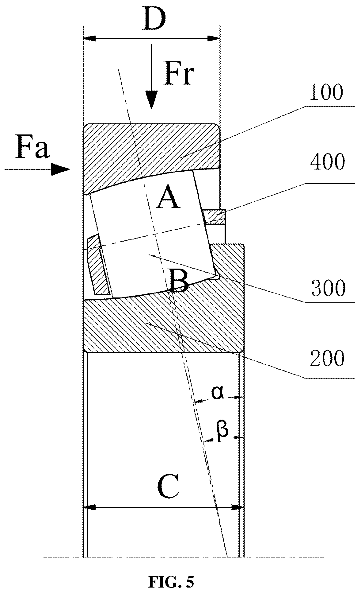Patent US12104647 Figure 5 – Angular contact self-aligning roller bearing