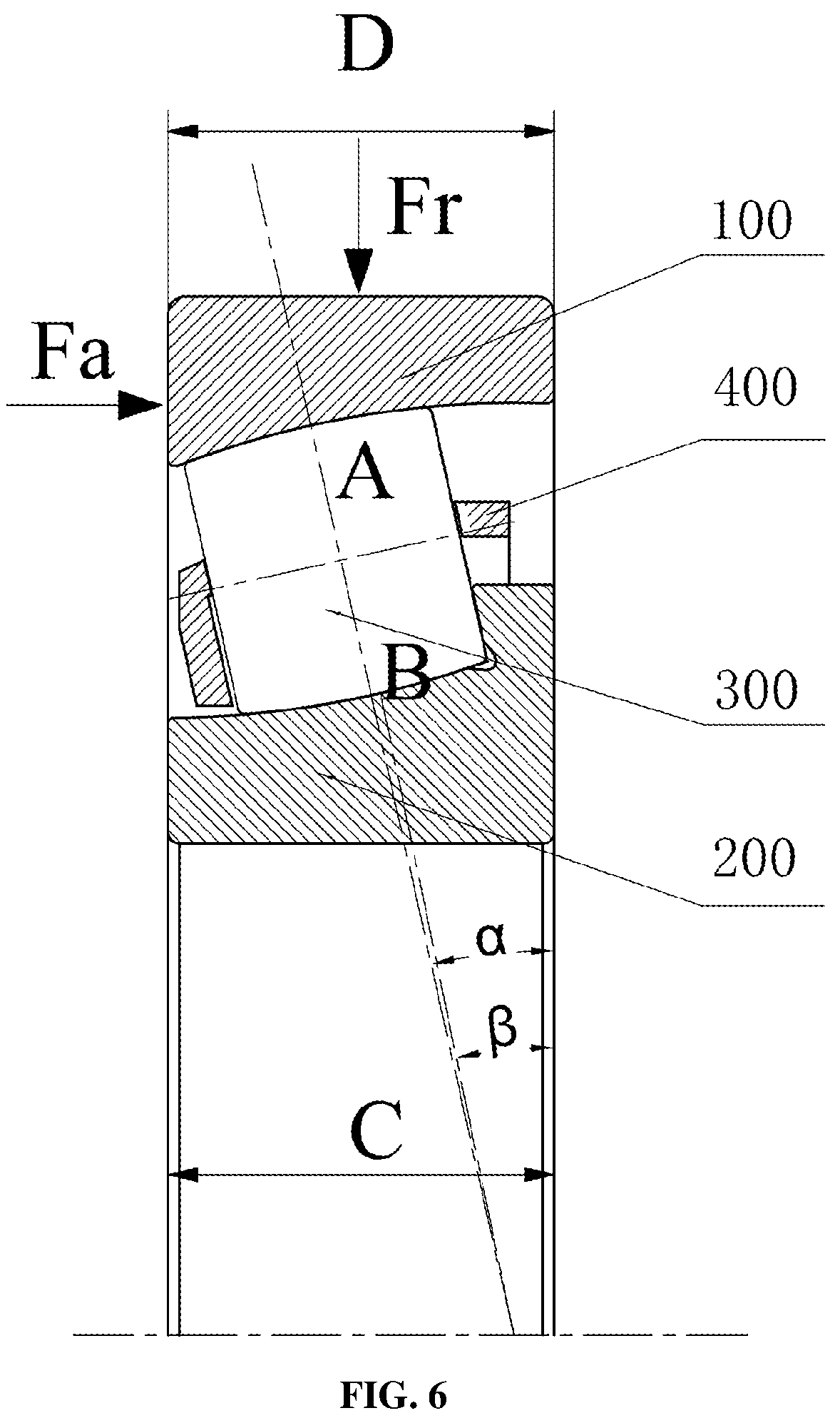 Patent US12104647 Figure 6 – Angular contact self-aligning roller bearing
