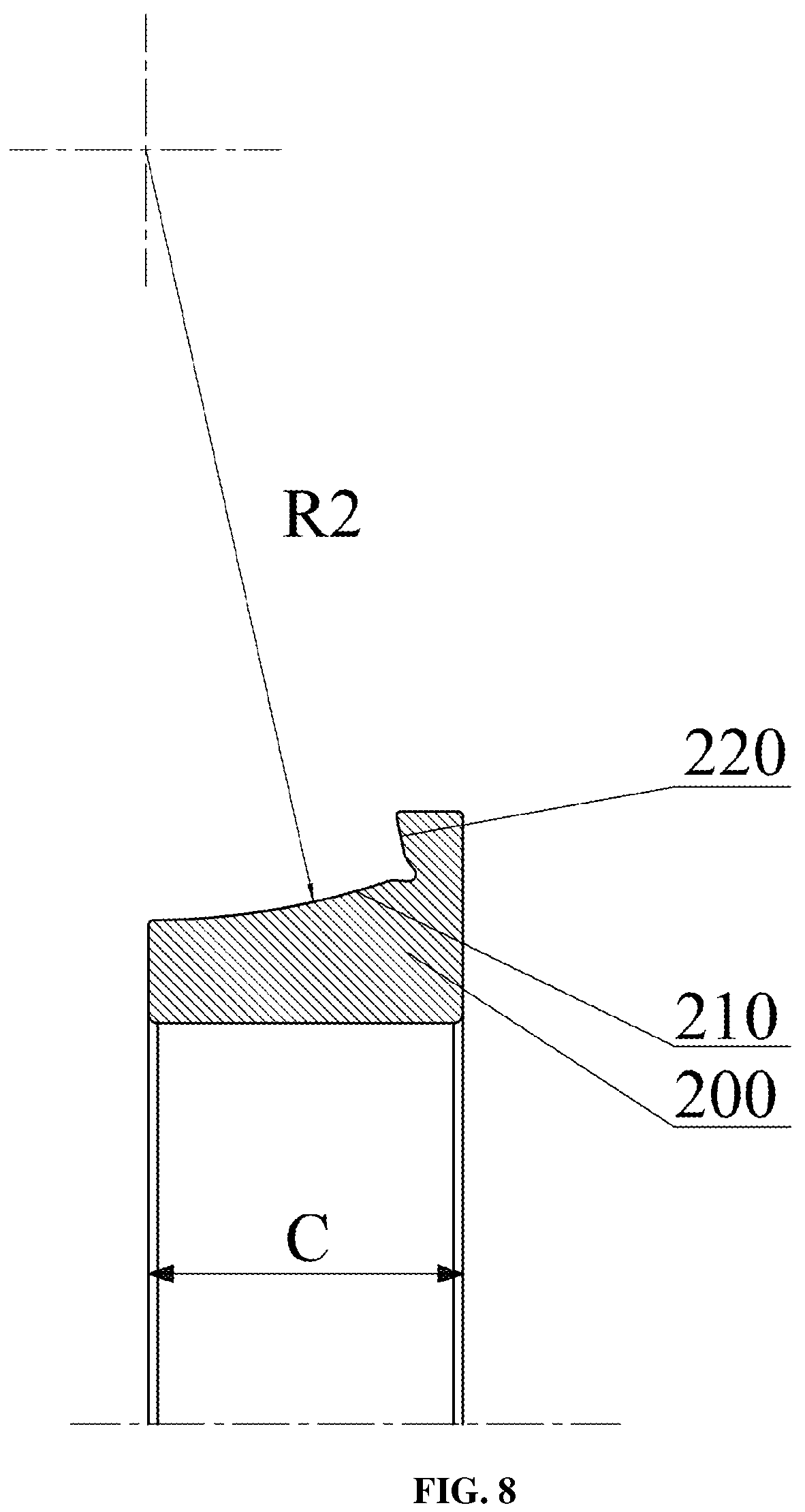 Patent US12104647 Figure 8 – Angular contact self-aligning roller bearing