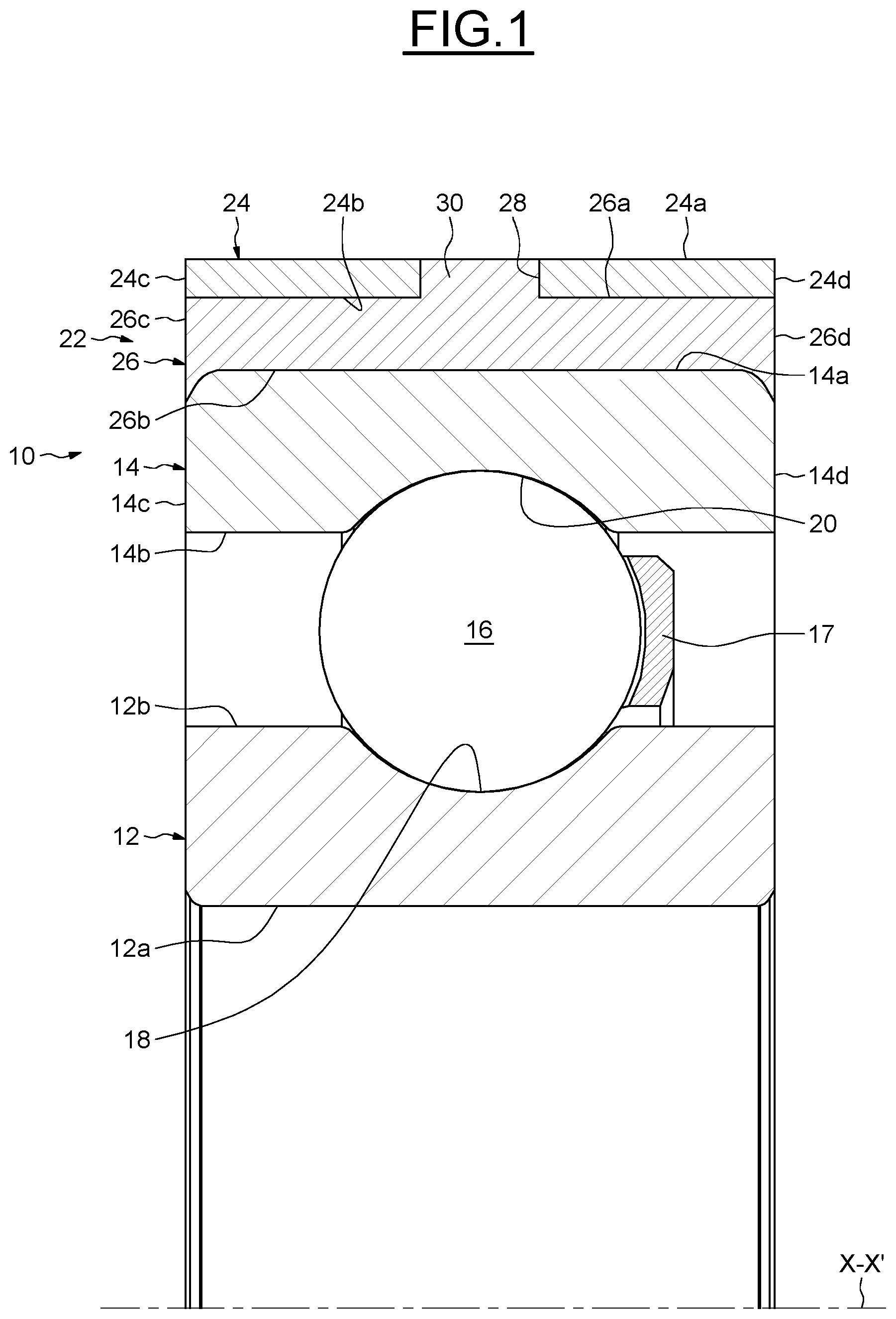 Patent US12104650 Figure 1 – Bearing device with integrated electrical insulation, in particular for an electric motor or machine