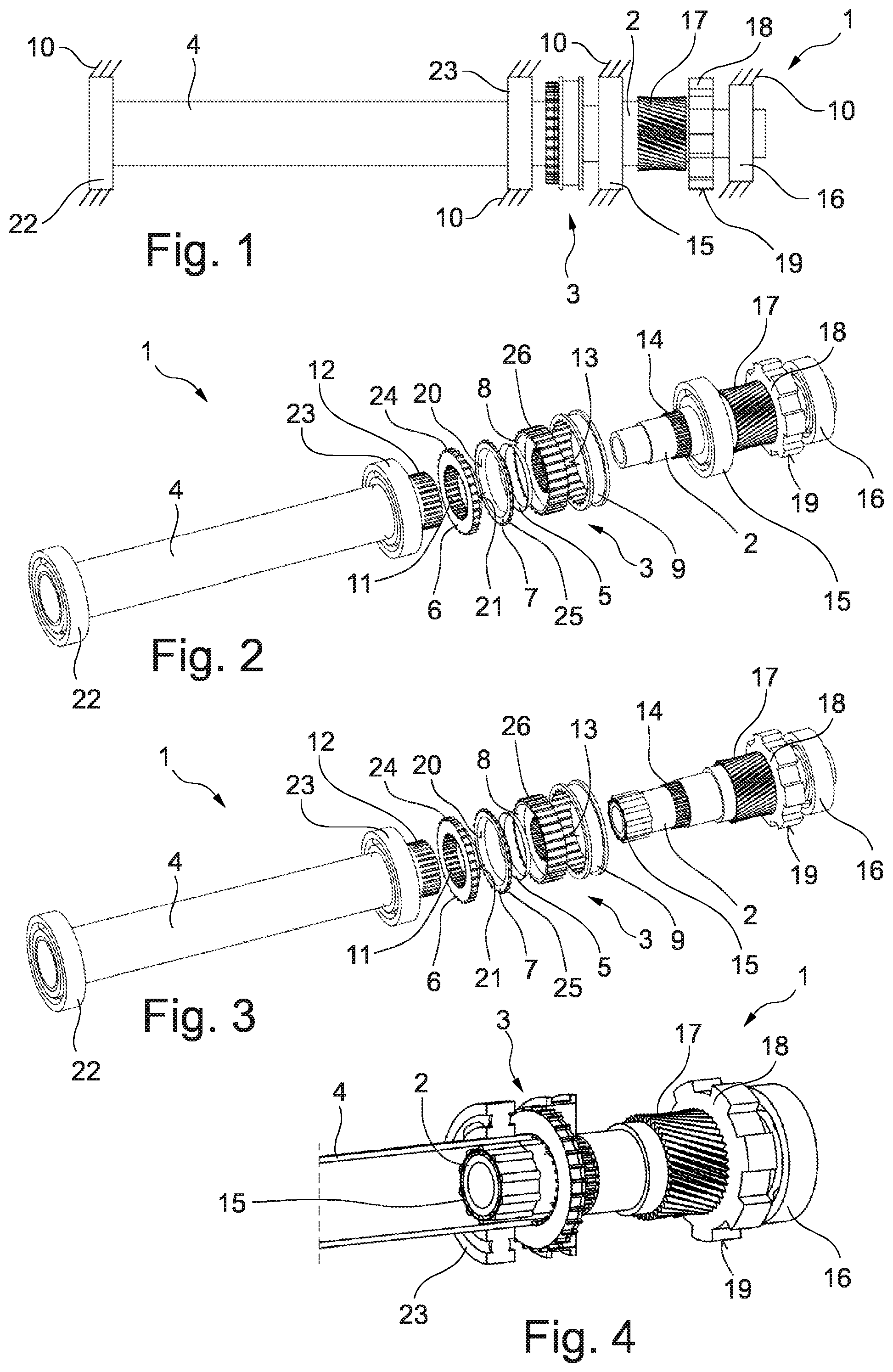 Patent US12104655 Figure 1 – Transmission for an at least partially electrically driven vehicle, and synchronization device for such a transmission