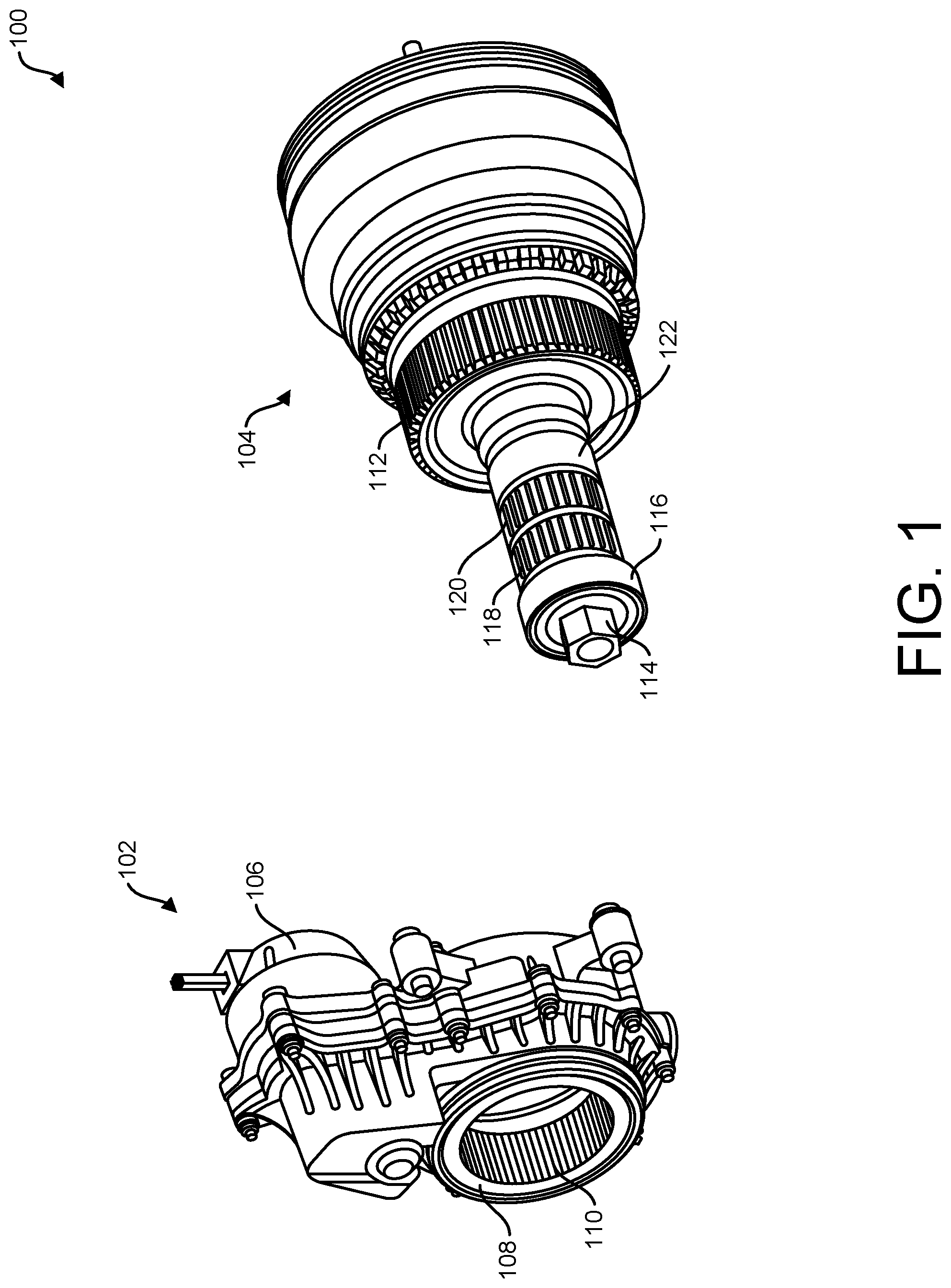 Patent US12104657 Figure 1 – Axle decoupler system with mechanical synchronizer