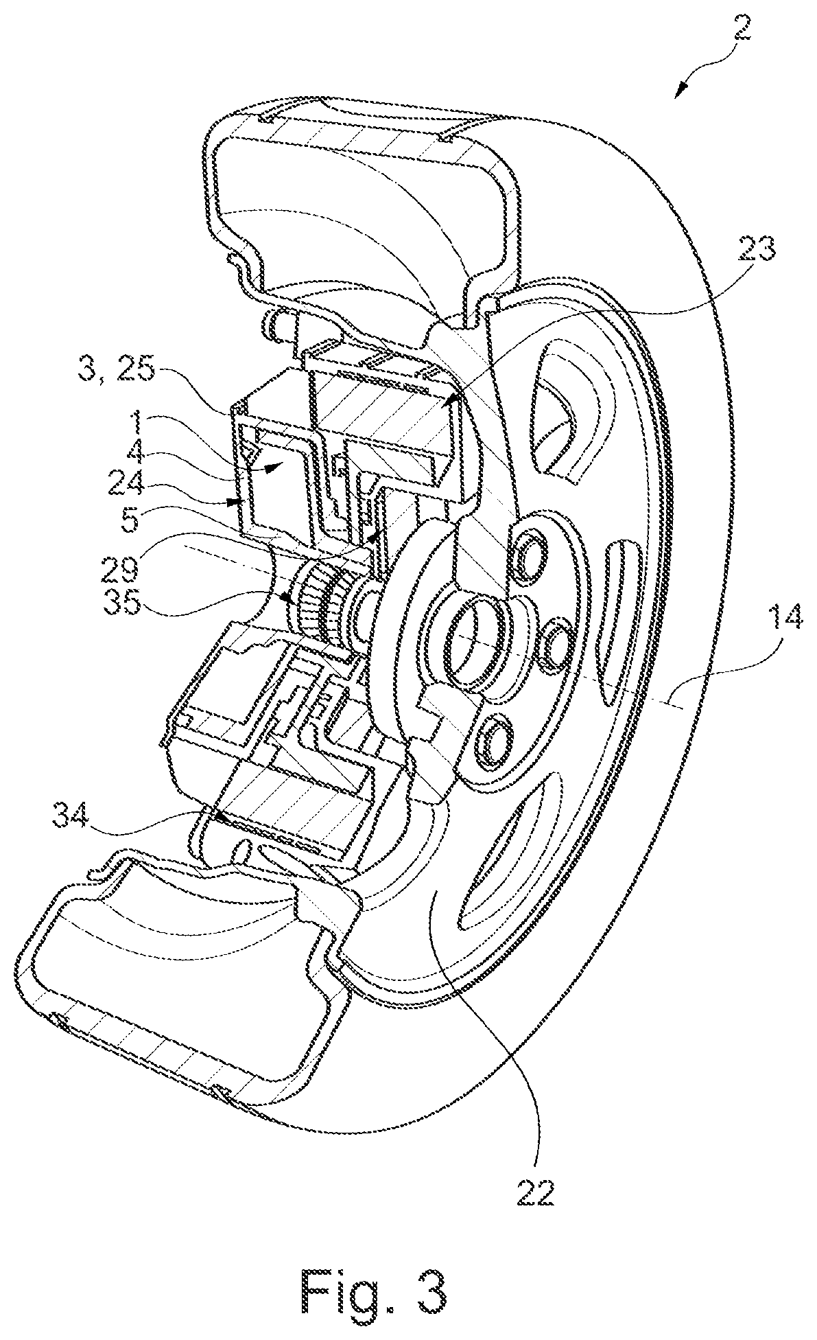 Patent US12104667 Figure 2 – Brake system having multiple pressure pistons for an electric wheel drive unit, and wheel drive unit
