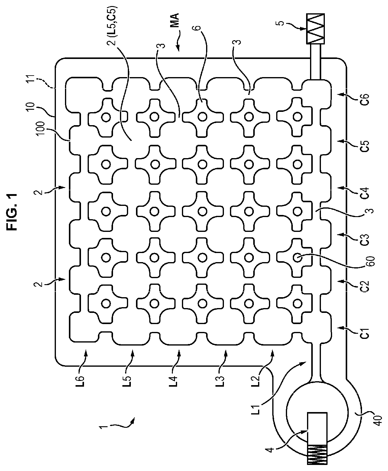 Patent US12104673 Figure 1 – Inflatable cellular structure and article equipped therewith