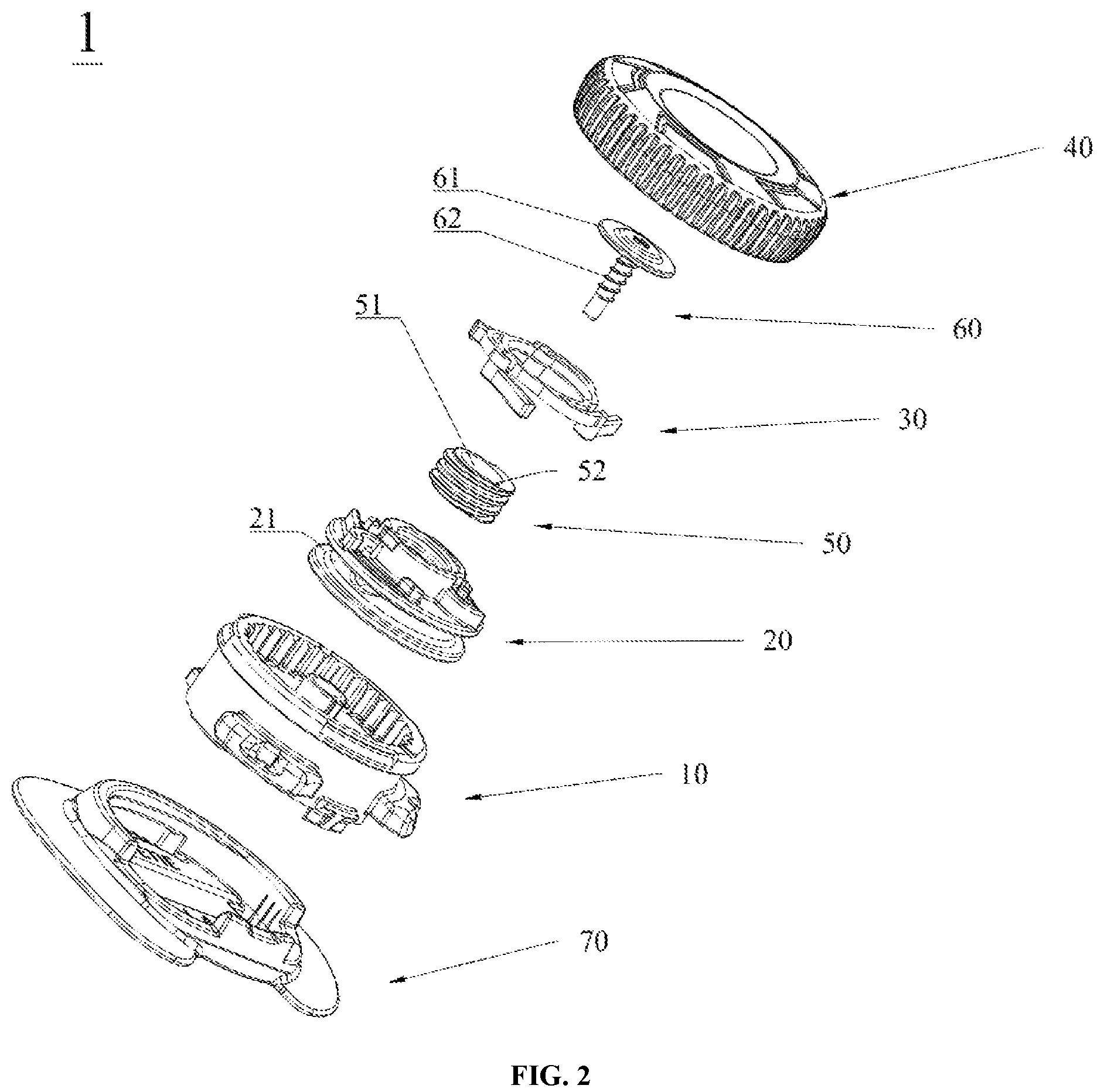 Patent US12104675 Figure 2 – Finely-adjustable cord retracting and deploying device and object