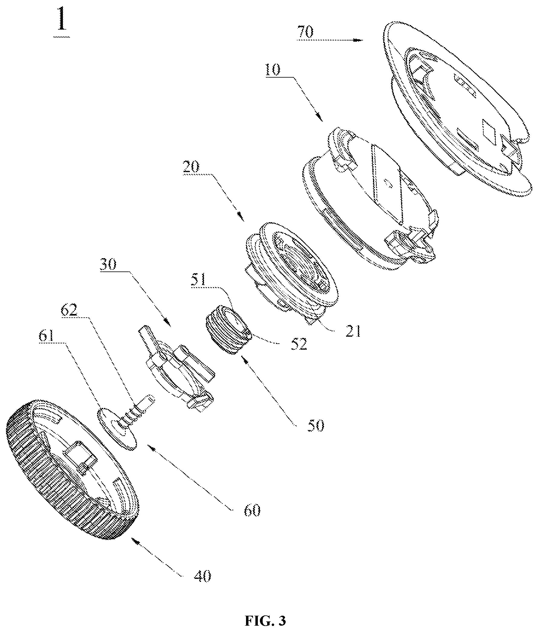 Patent US12104675 Figure 3 – Finely-adjustable cord retracting and deploying device and object