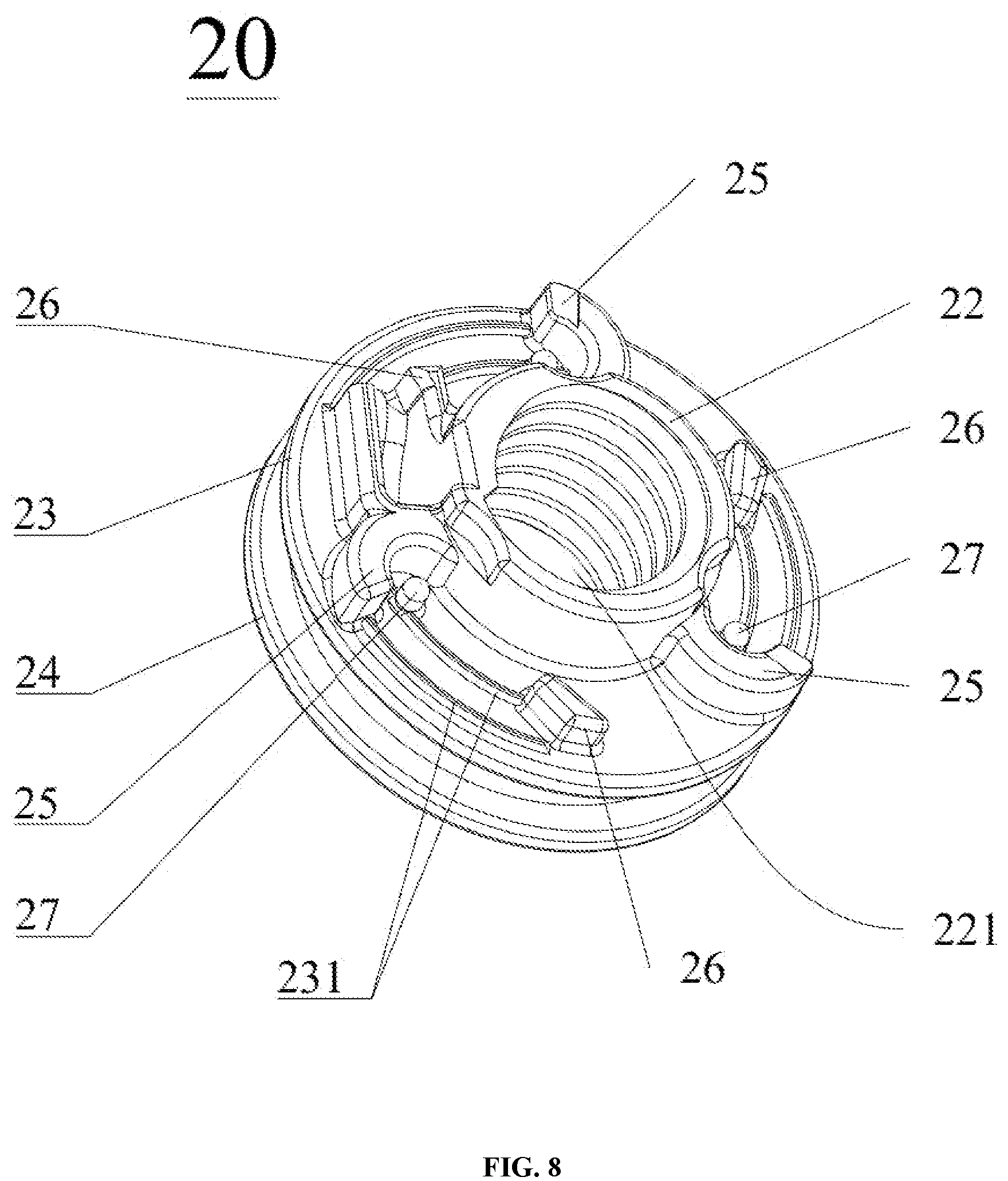 Patent US12104675 Figure 6 – Finely-adjustable cord retracting and deploying device and object