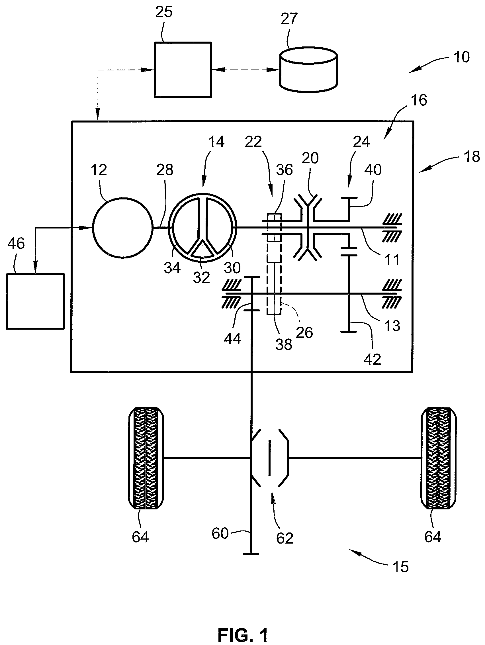 Patent US12104682 Figure 1 – Hydraulic system and control logic for torque converter assemblies