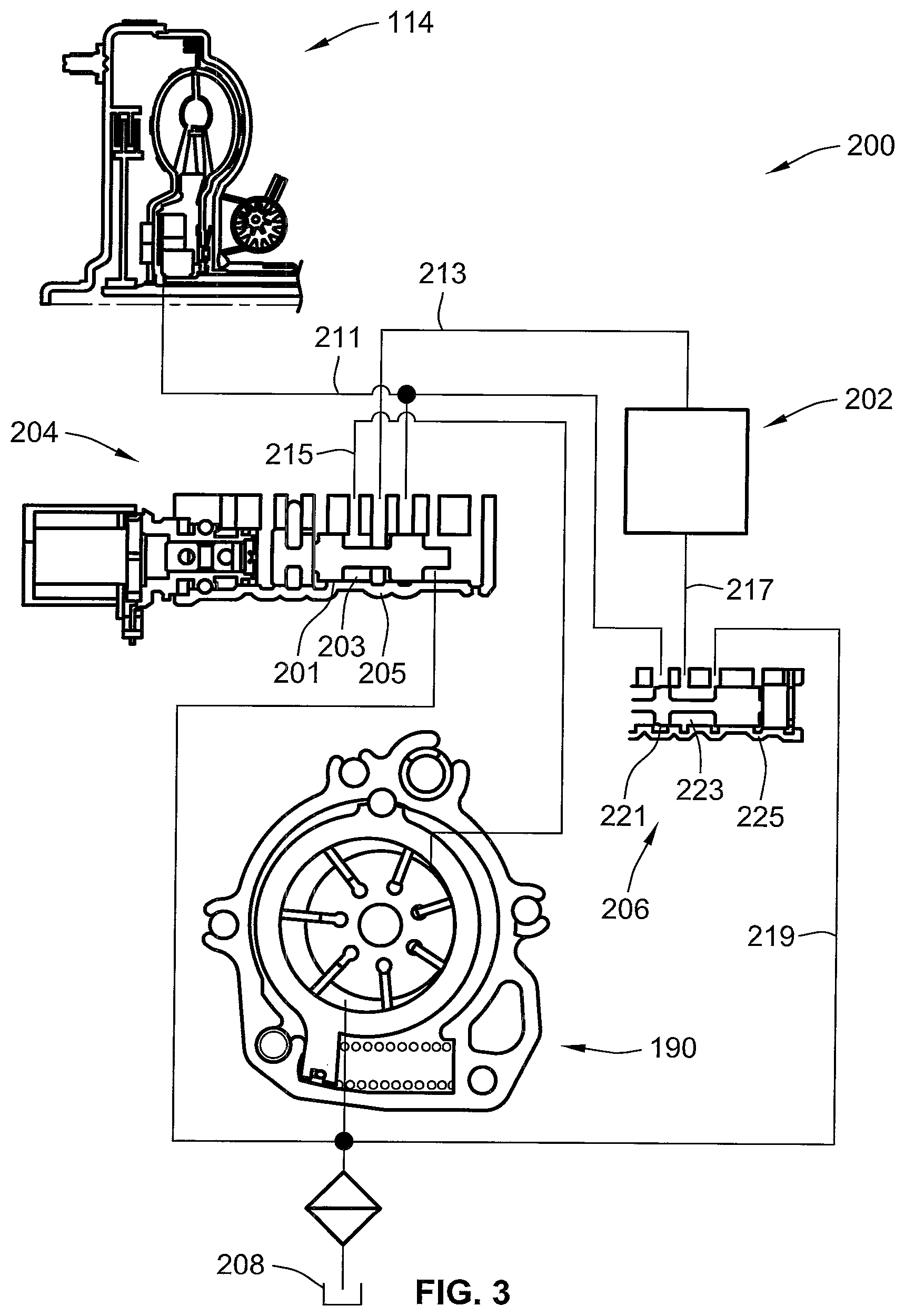Patent US12104682 Figure 3 – Hydraulic system and control logic for torque converter assemblies