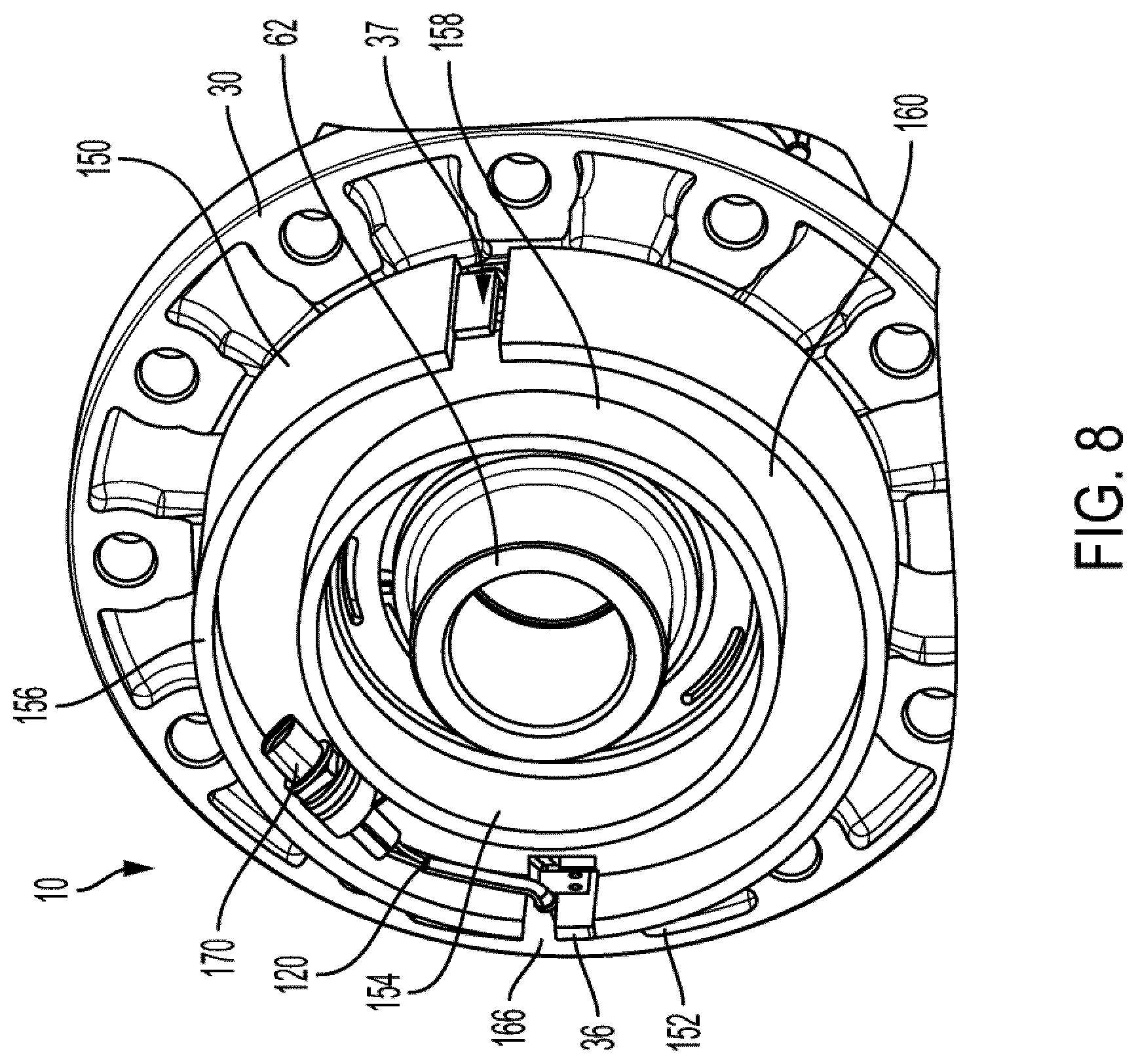 Patent US12104684 Figure 8 – Electronic locking differential assembly with wire guide and cover