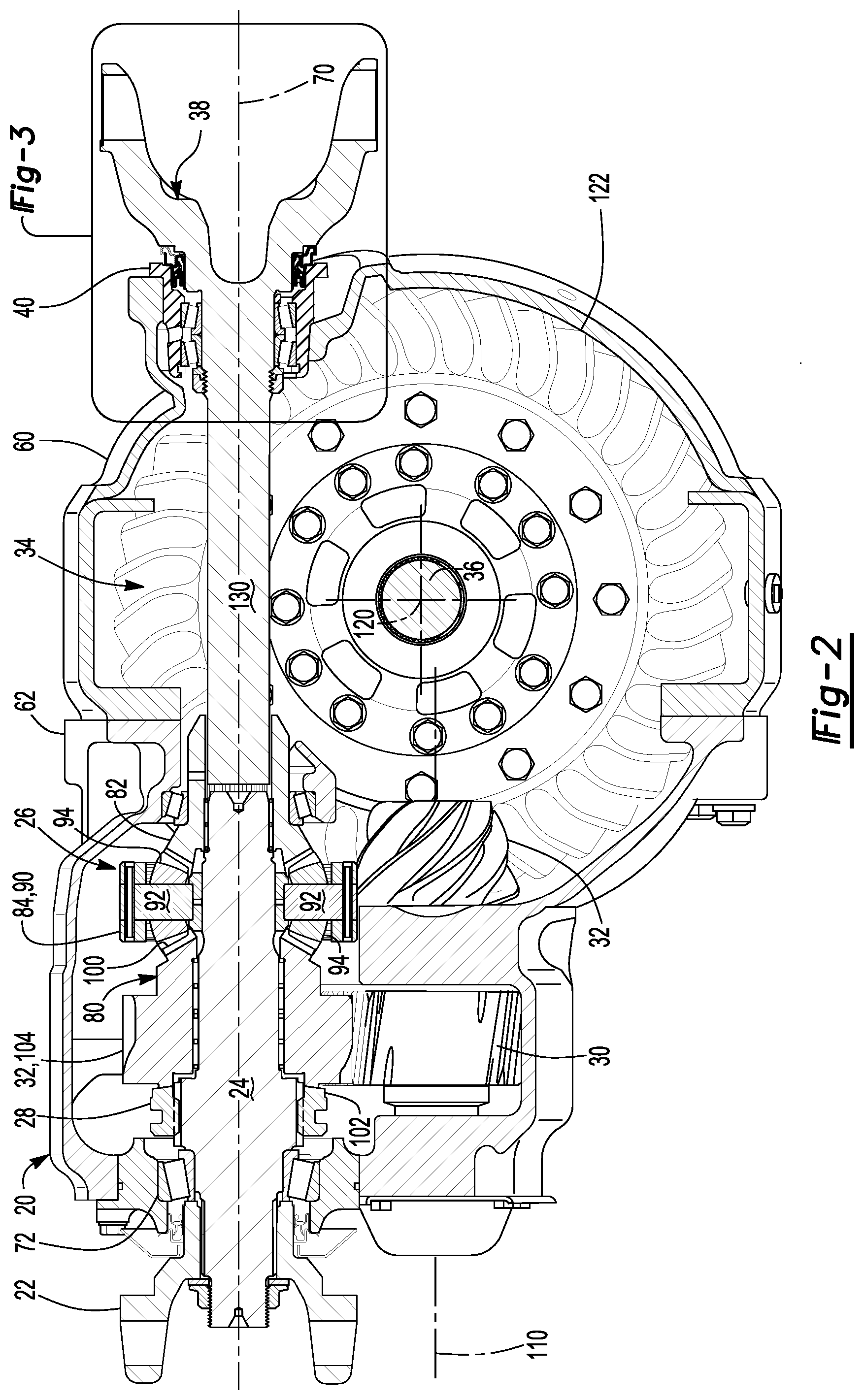Patent US12104685 Figure 2 – Axle assembly and a unitary yoke-shaft