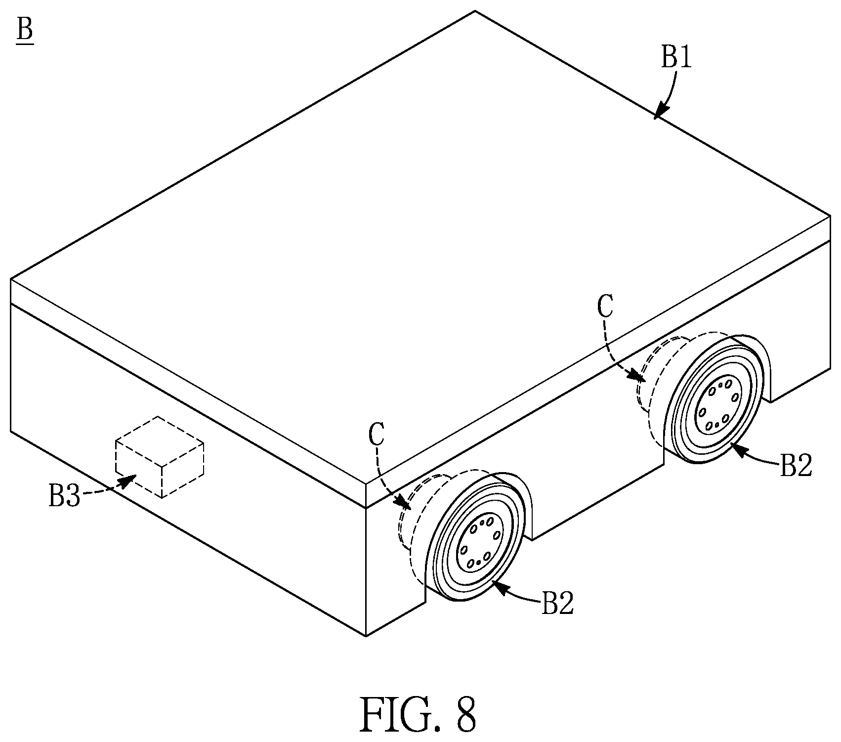 Patent US12104686 Figure 8 – Dynamic power device, automatic mobile vehicle, transfer apparatus, dynamic power supply system, and electric bicycle
