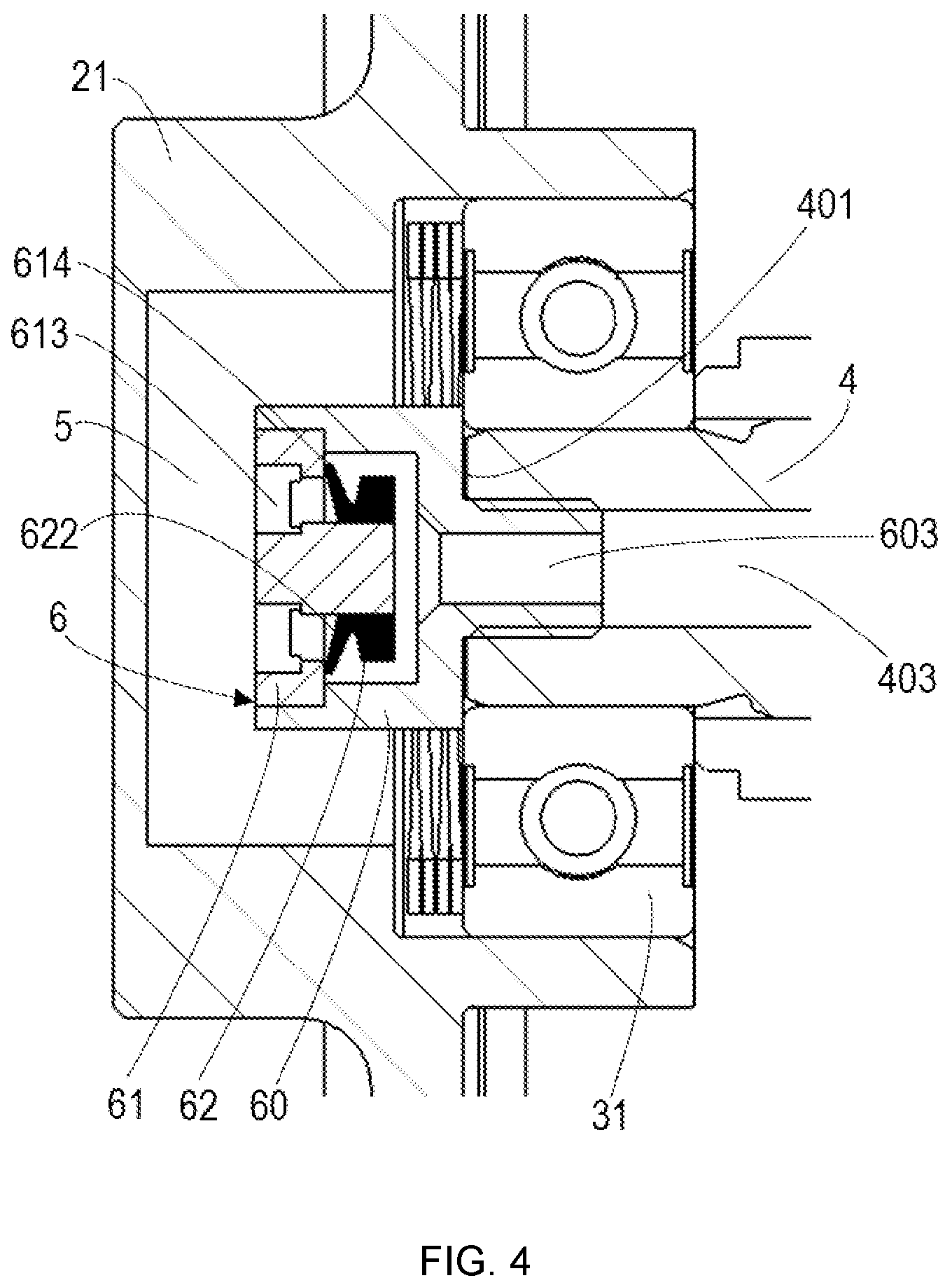 Patent US12104687 Figure 4 – Harmonic reducer with structure to prevent pressure buildup and industrial robot