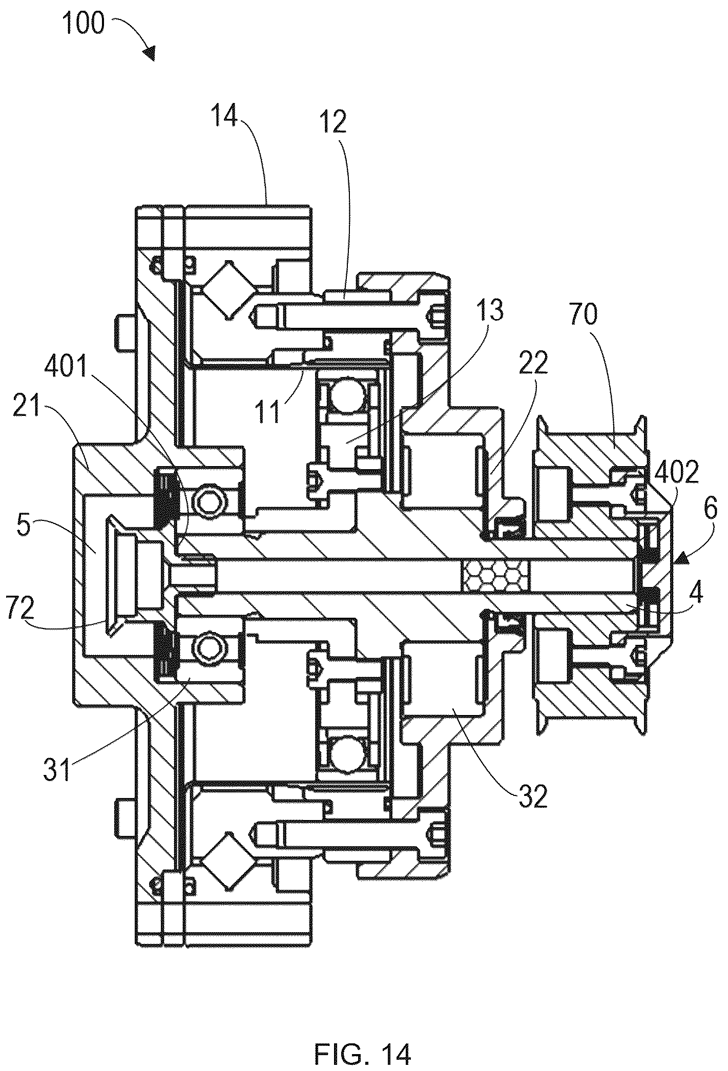 Patent US12104687 Figure 14 – Harmonic reducer with structure to prevent pressure buildup and industrial robot
