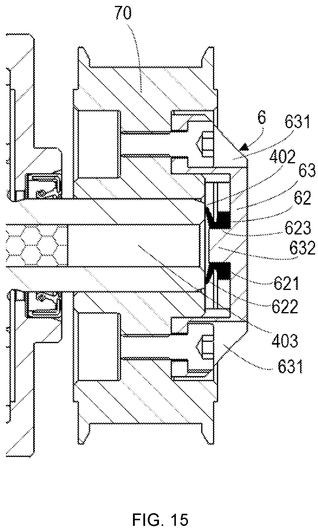 Patent US12104687 Figure 15 – Harmonic reducer with structure to prevent pressure buildup and industrial robot