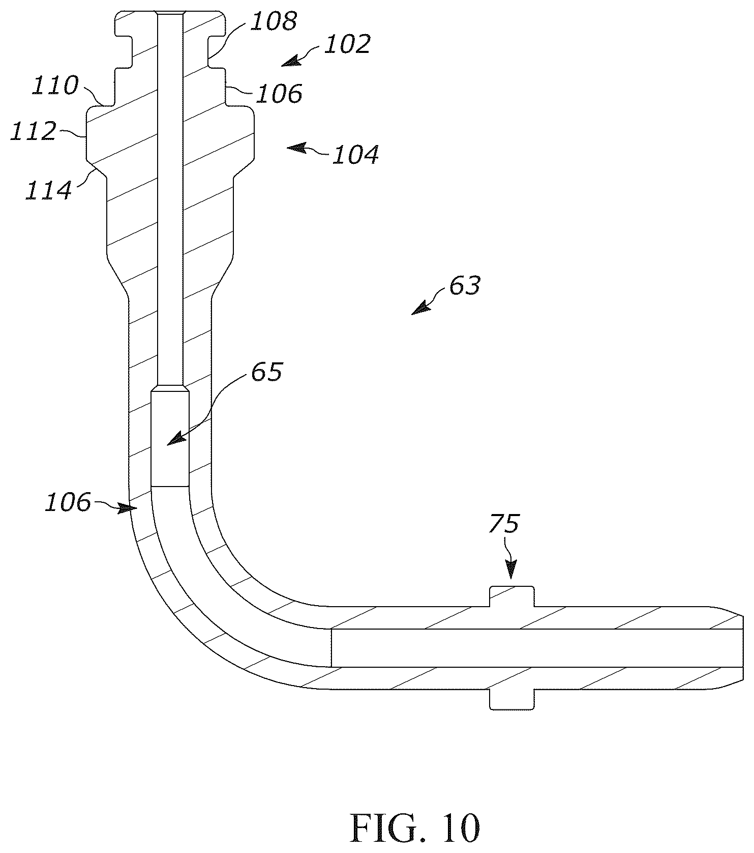 Patent US12104728 Figure 10 – Pivotable hose connector and hydraulic cylinder having a pivotable hose suitable for use in association with convertible tops