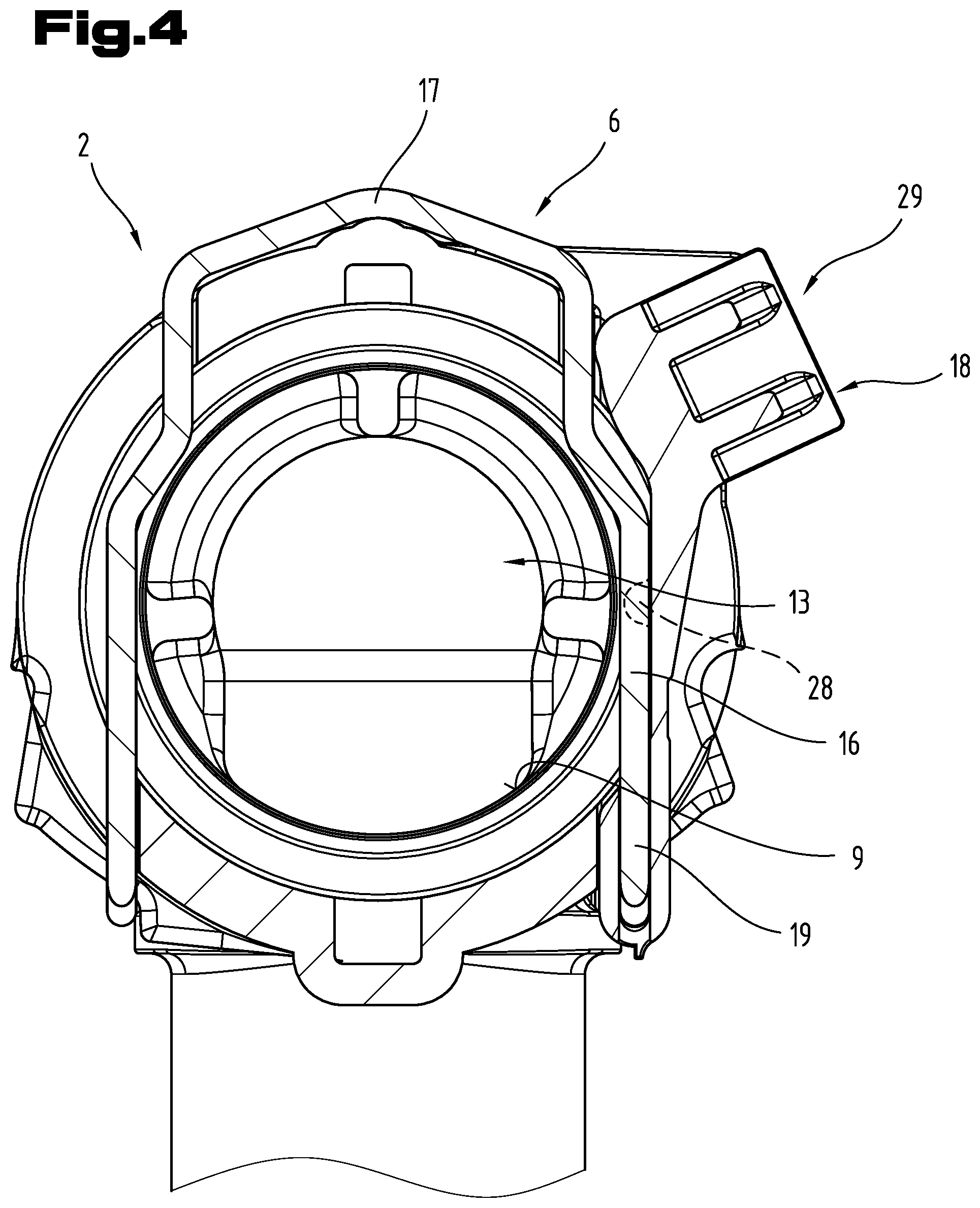 Patent US12104732 Figure 4 – Plug-in connector for connecting pipes for liquid or gaseous media